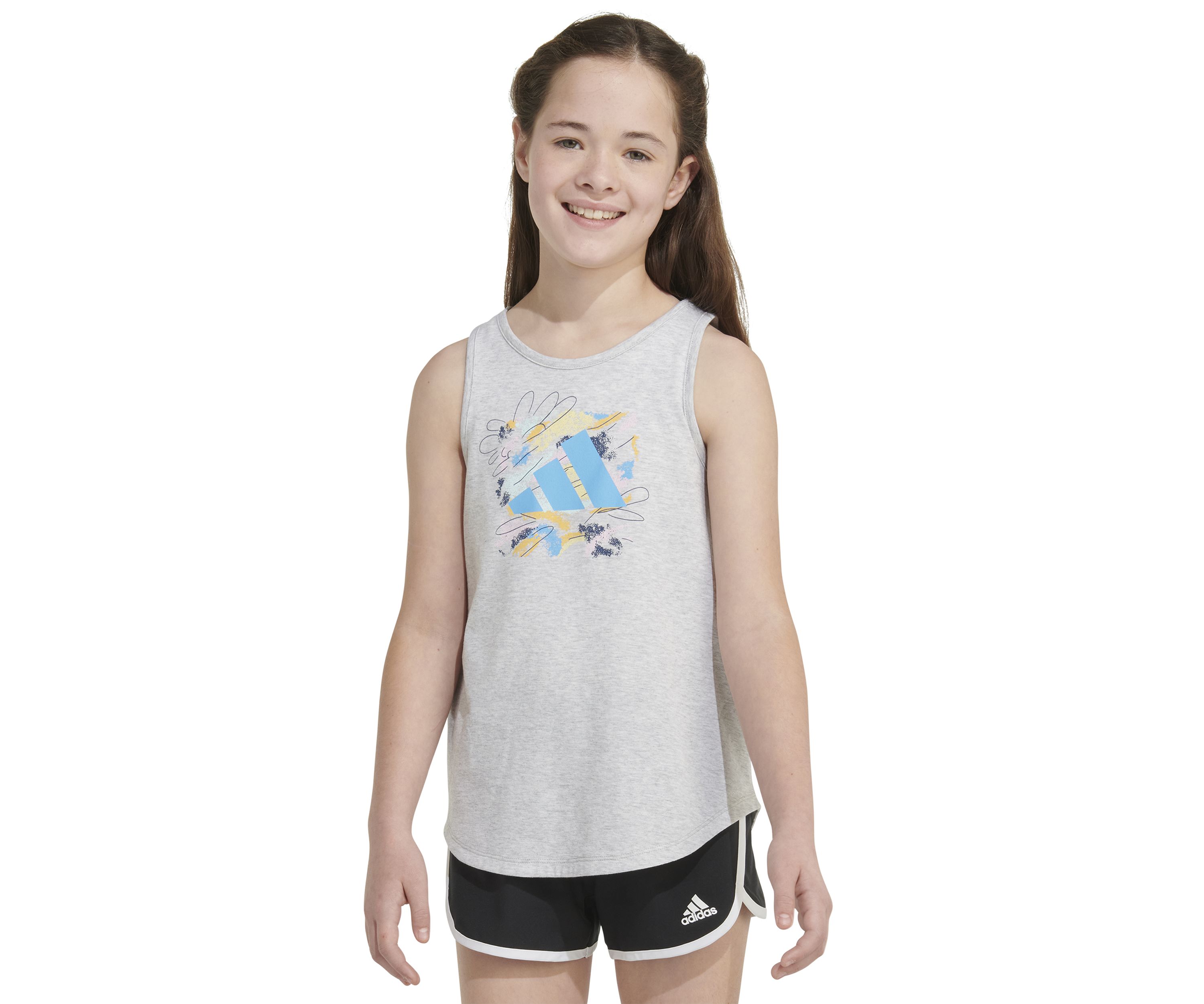 Girls 7-16 Sleeveless Curved Hem Heather Tank Top