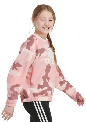 Girls 7-16 Long Sleeve Printed Crew Neck Pullover Sweatshirt