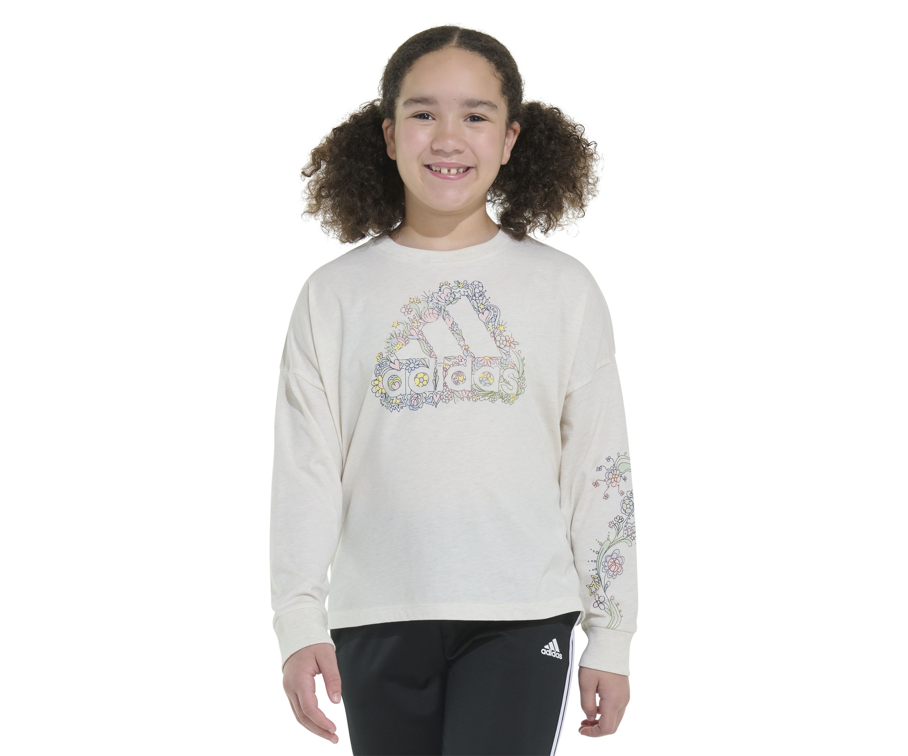 Girls 7-16 Long Sleeve Waist Crew Neck Heather T-Shirt