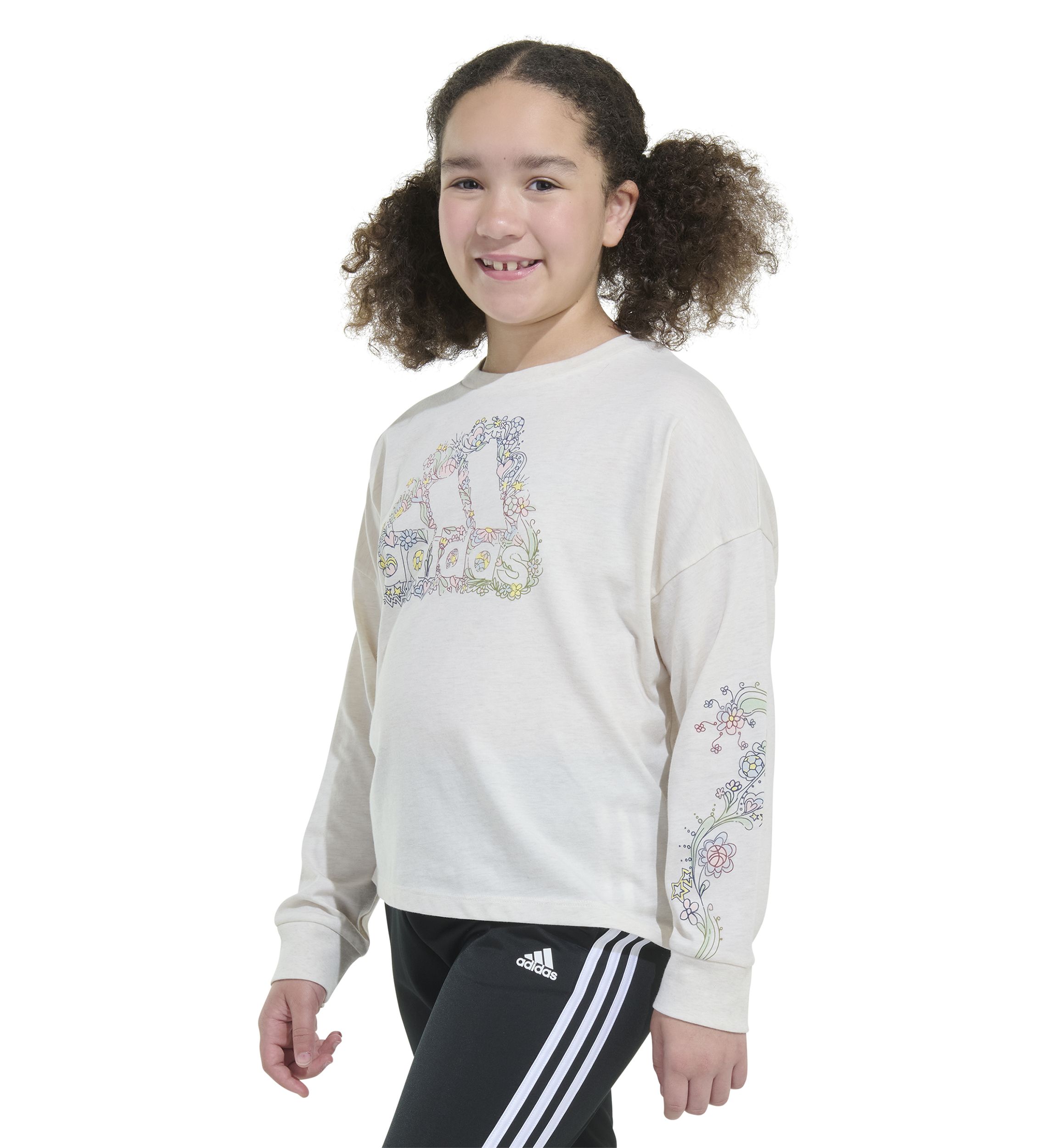 Girls 7-16 Long Sleeve Waist Crew Neck Heather T-Shirt