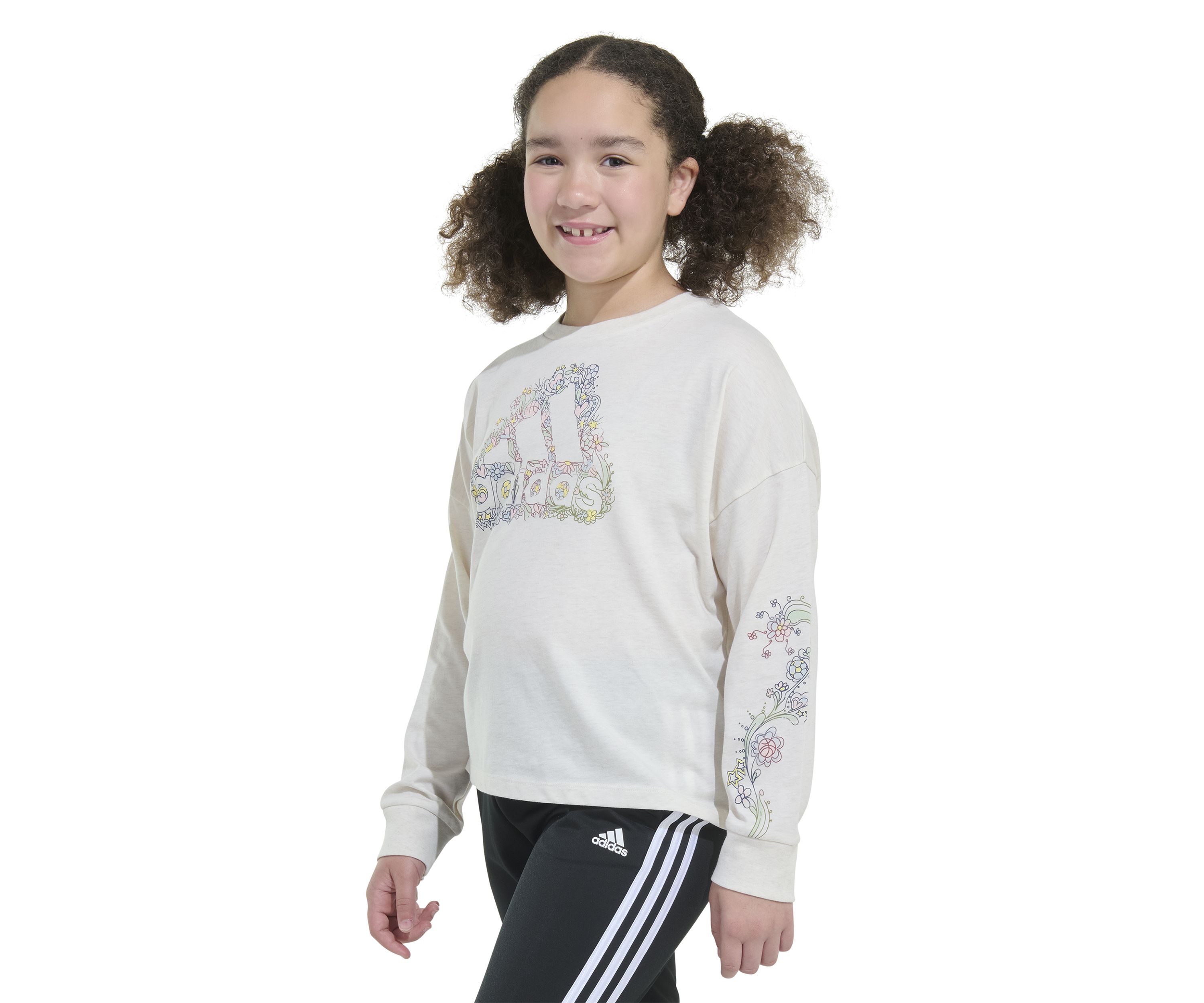Girls 7-16 Long Sleeve Waist Crew Neck Heather T-Shirt