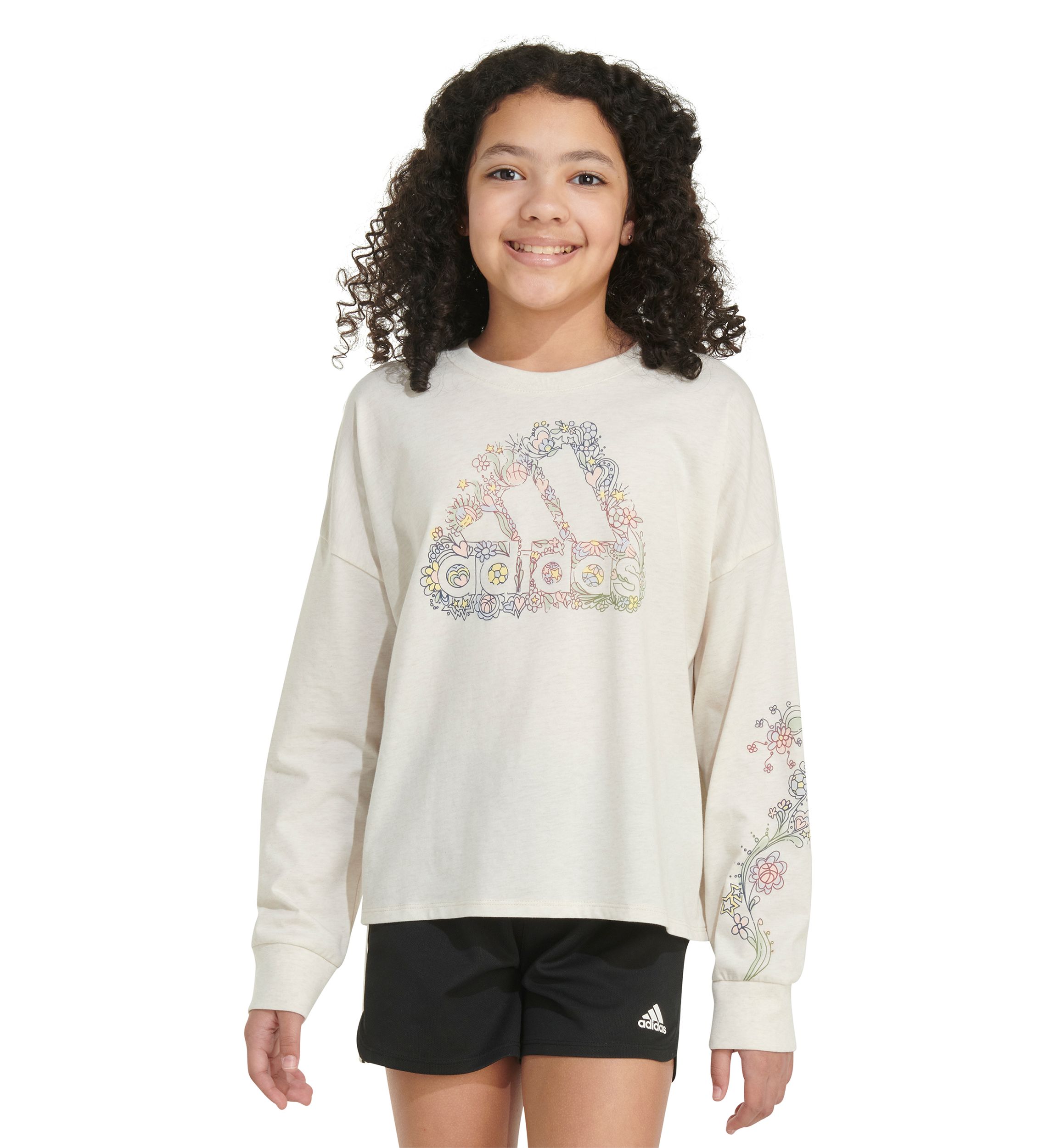 Girls 7-16 Long Sleeve Waist Crew Neck Heather Graphic T-Shirt