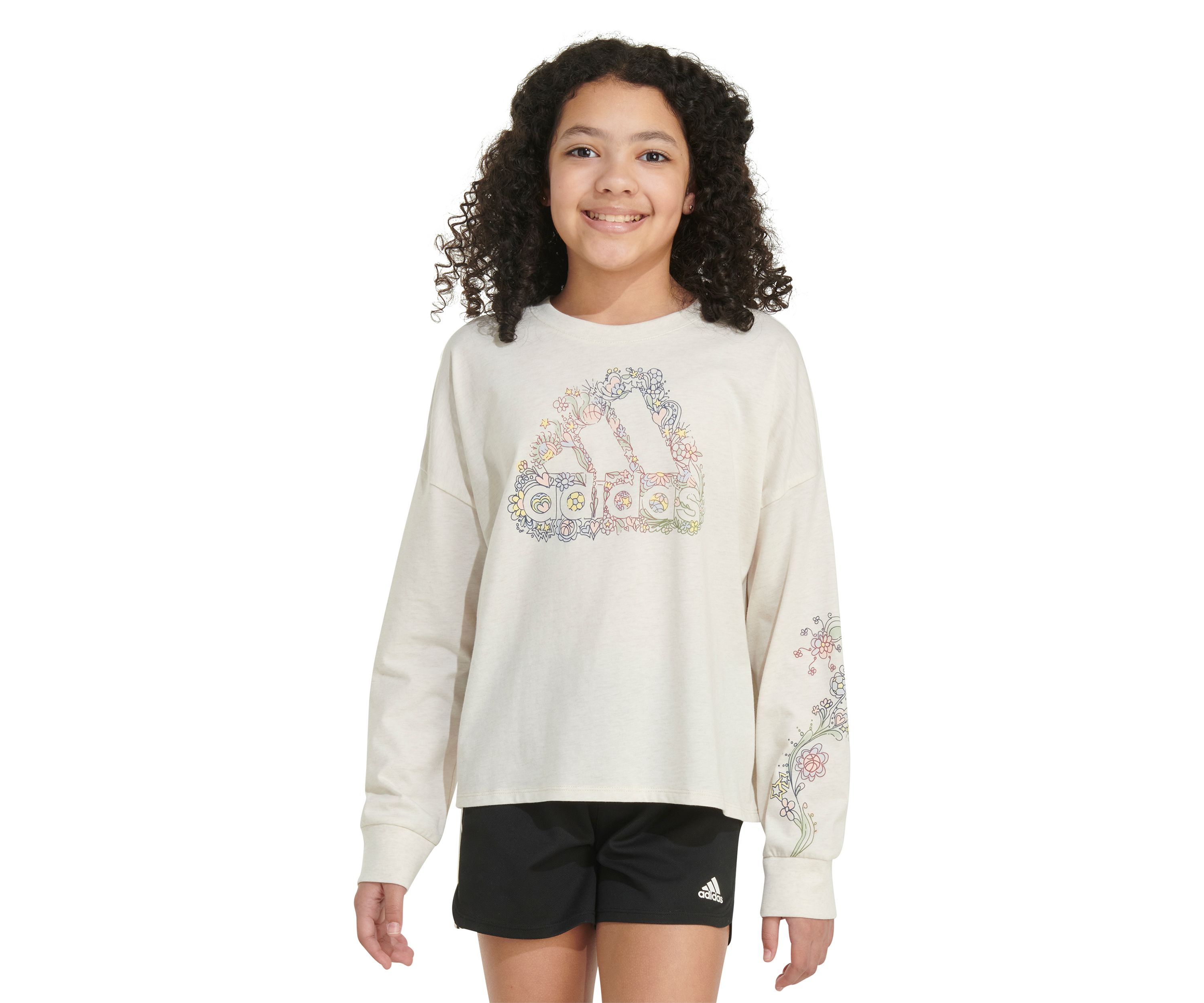 Girls 7-16 Long Sleeve Waist Crew Neck Heather Graphic T-Shirt