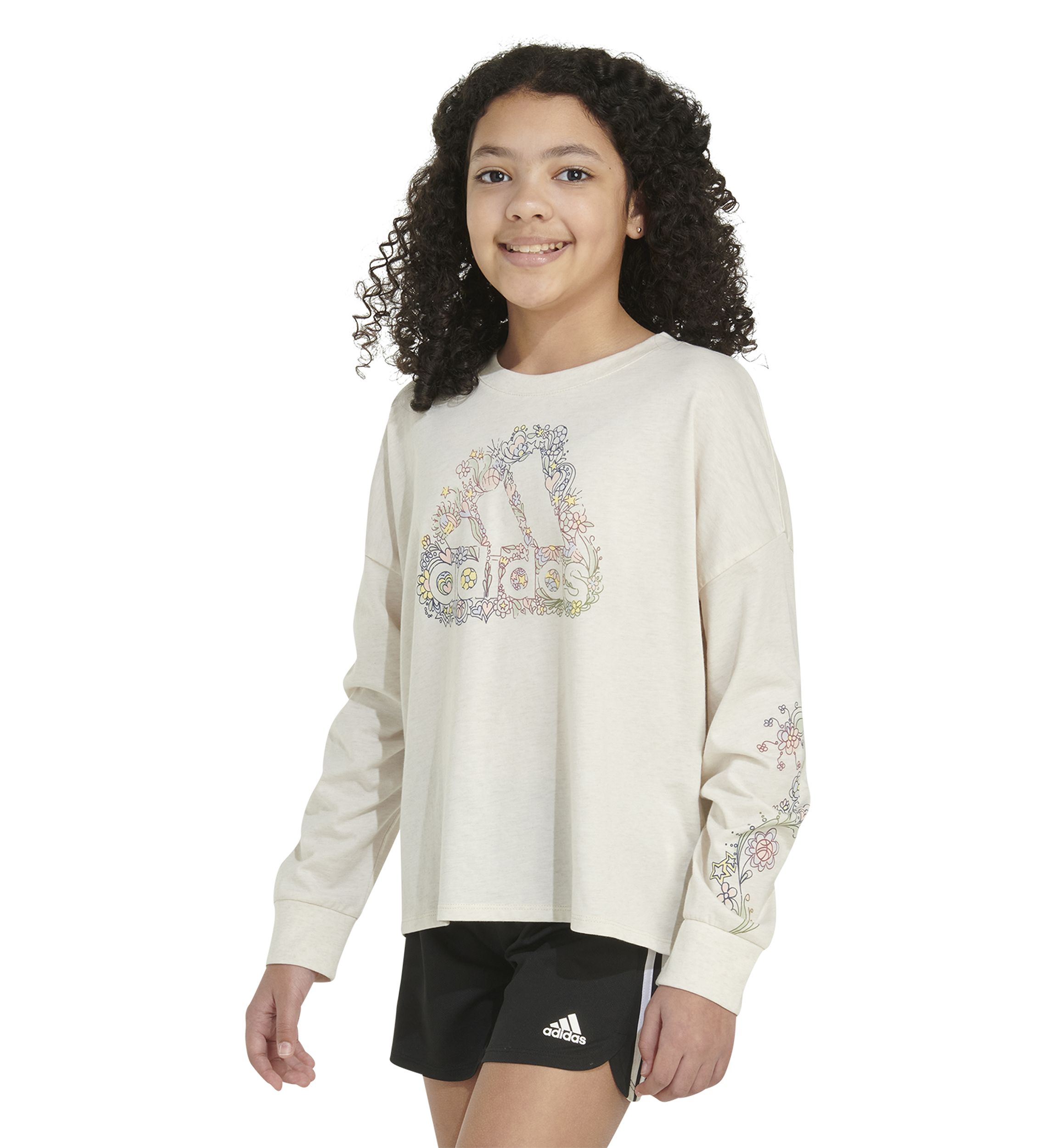 Girls 7-16 Long Sleeve Waist Crew Neck Heather Graphic T-Shirt