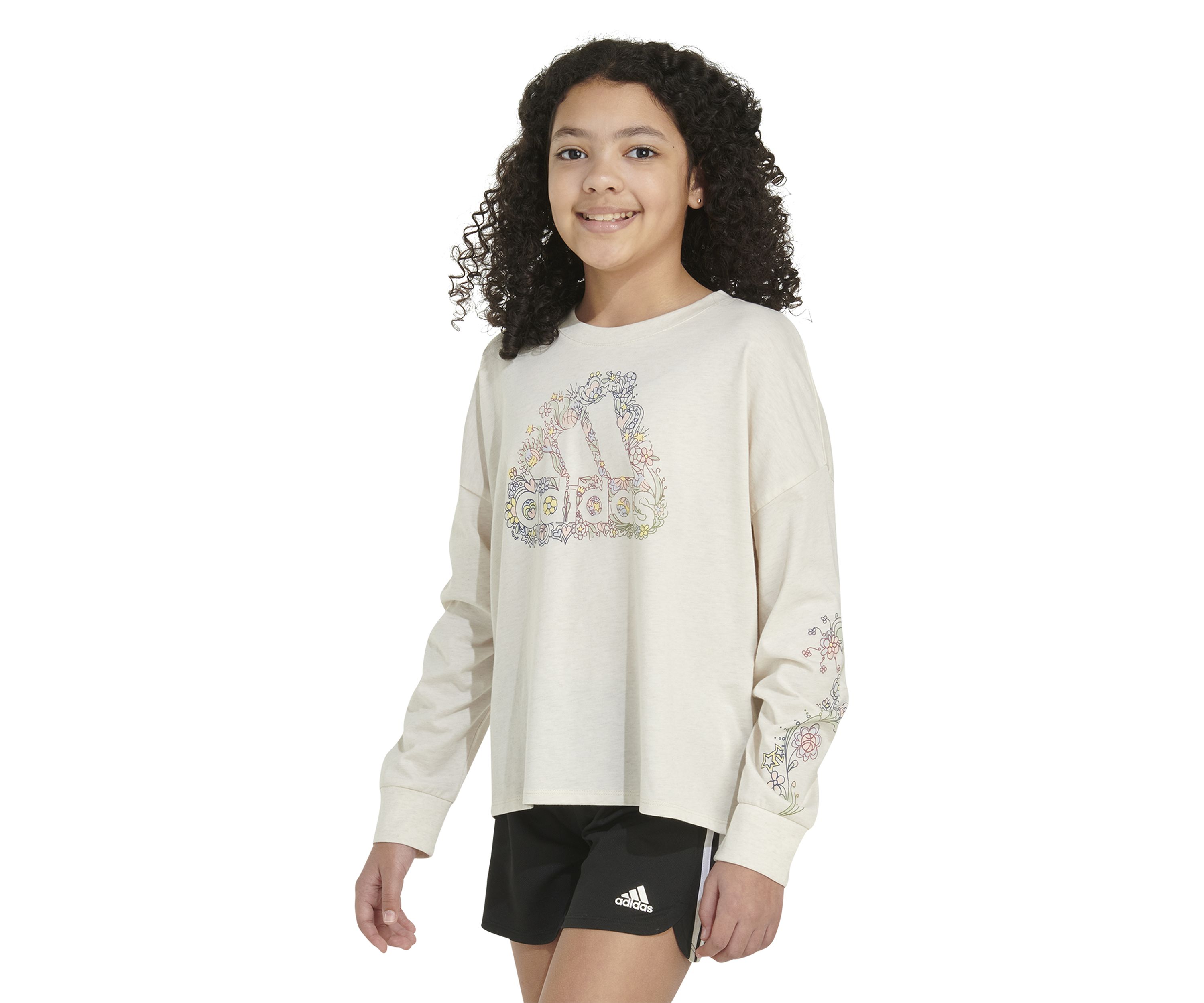 Girls 7-16 Long Sleeve Waist Crew Neck Heather Graphic T-Shirt