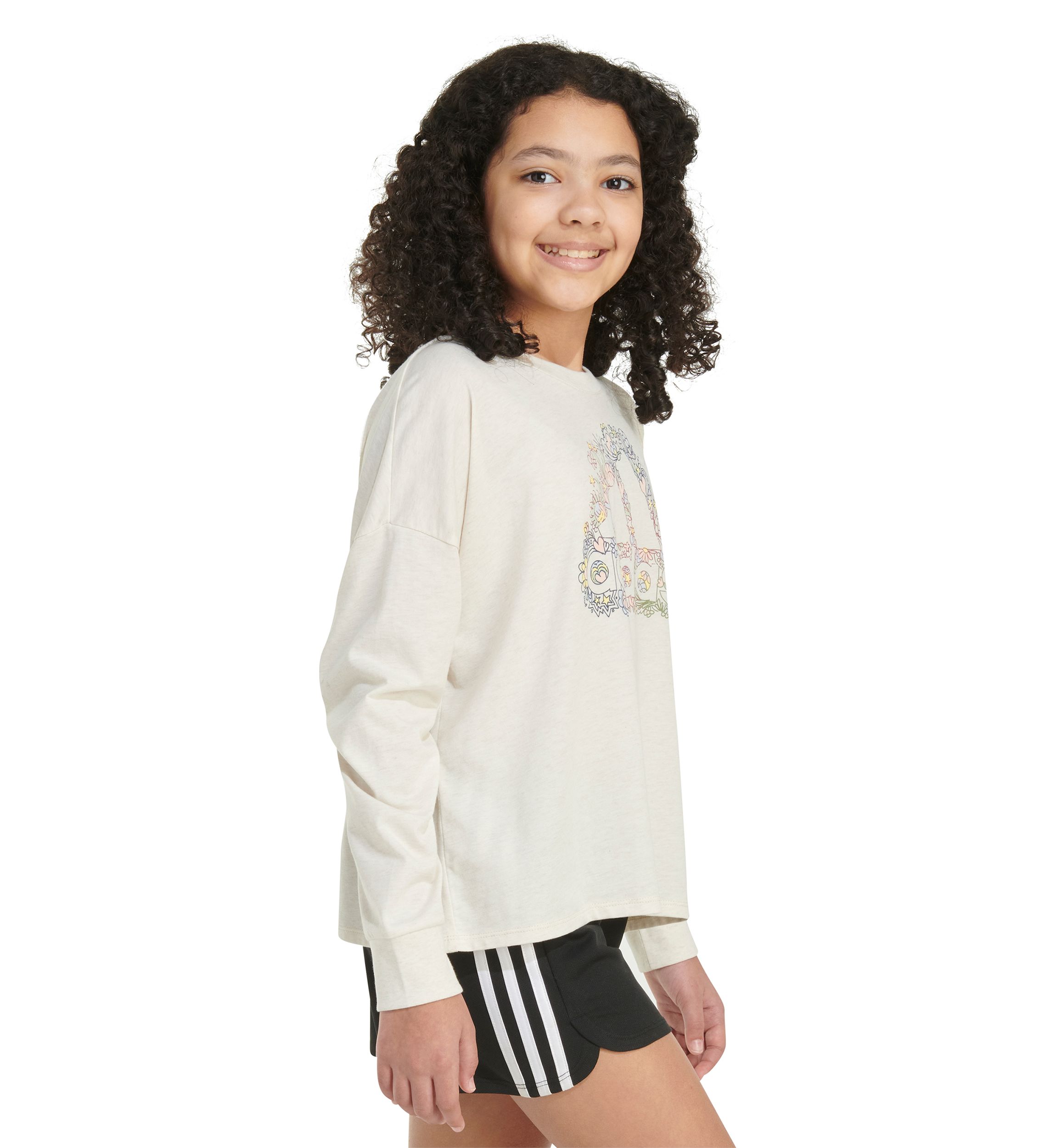 Girls 7-16 Long Sleeve Waist Crew Neck Heather Graphic T-Shirt