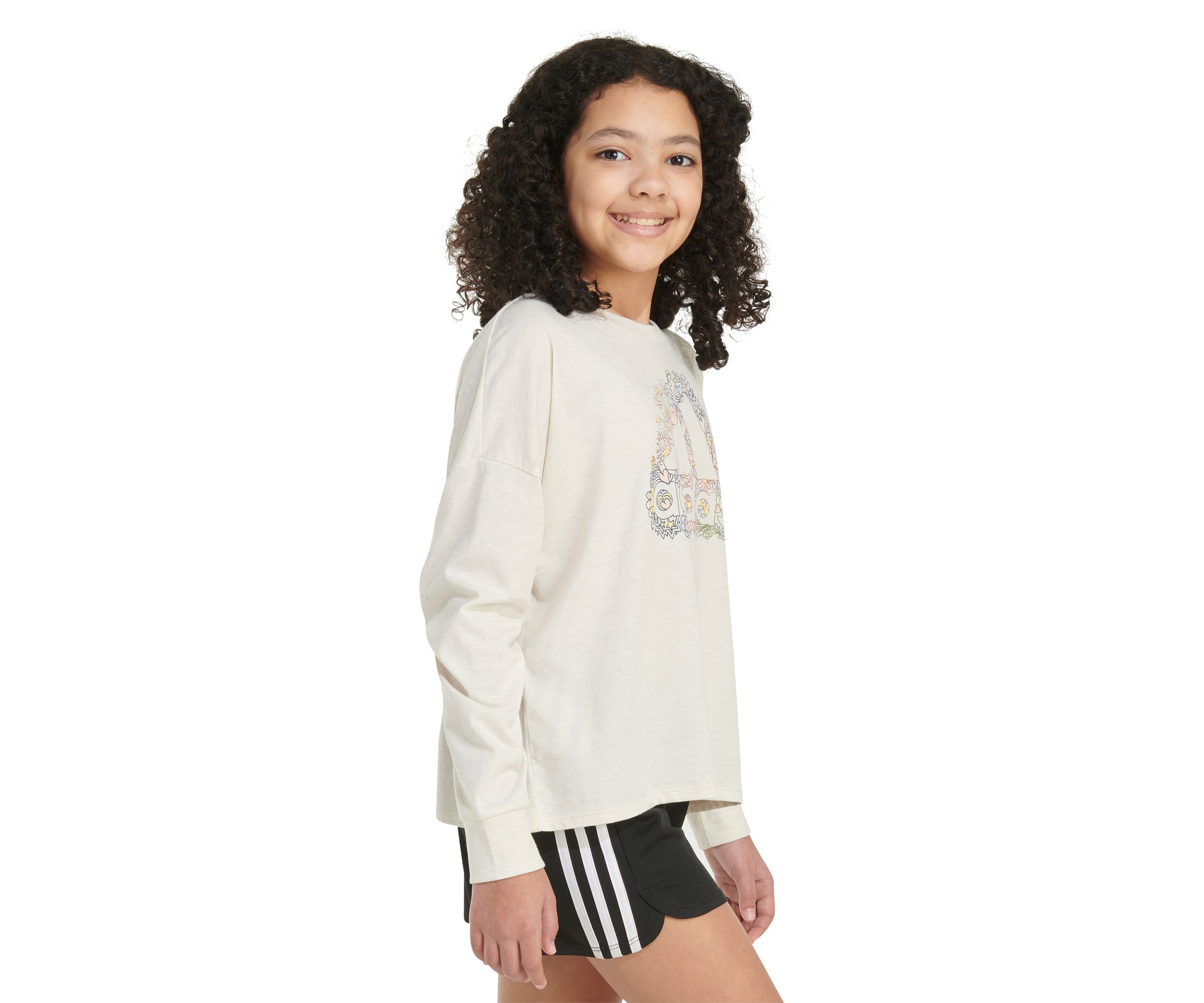 Girls 7-16 Long Sleeve Waist Crew Neck Heather Graphic T-Shirt