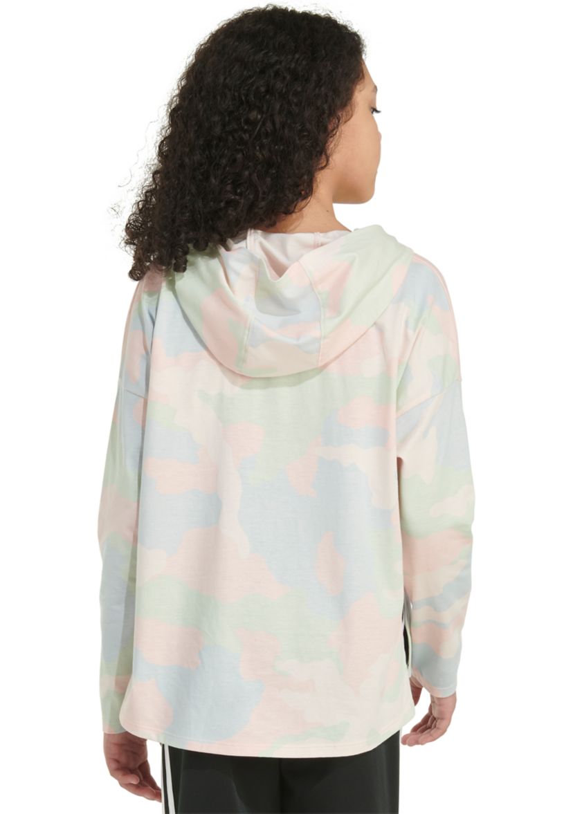 Girls 7-16 Long Sleeve Printed Curved Hem Hooded T-Shirt