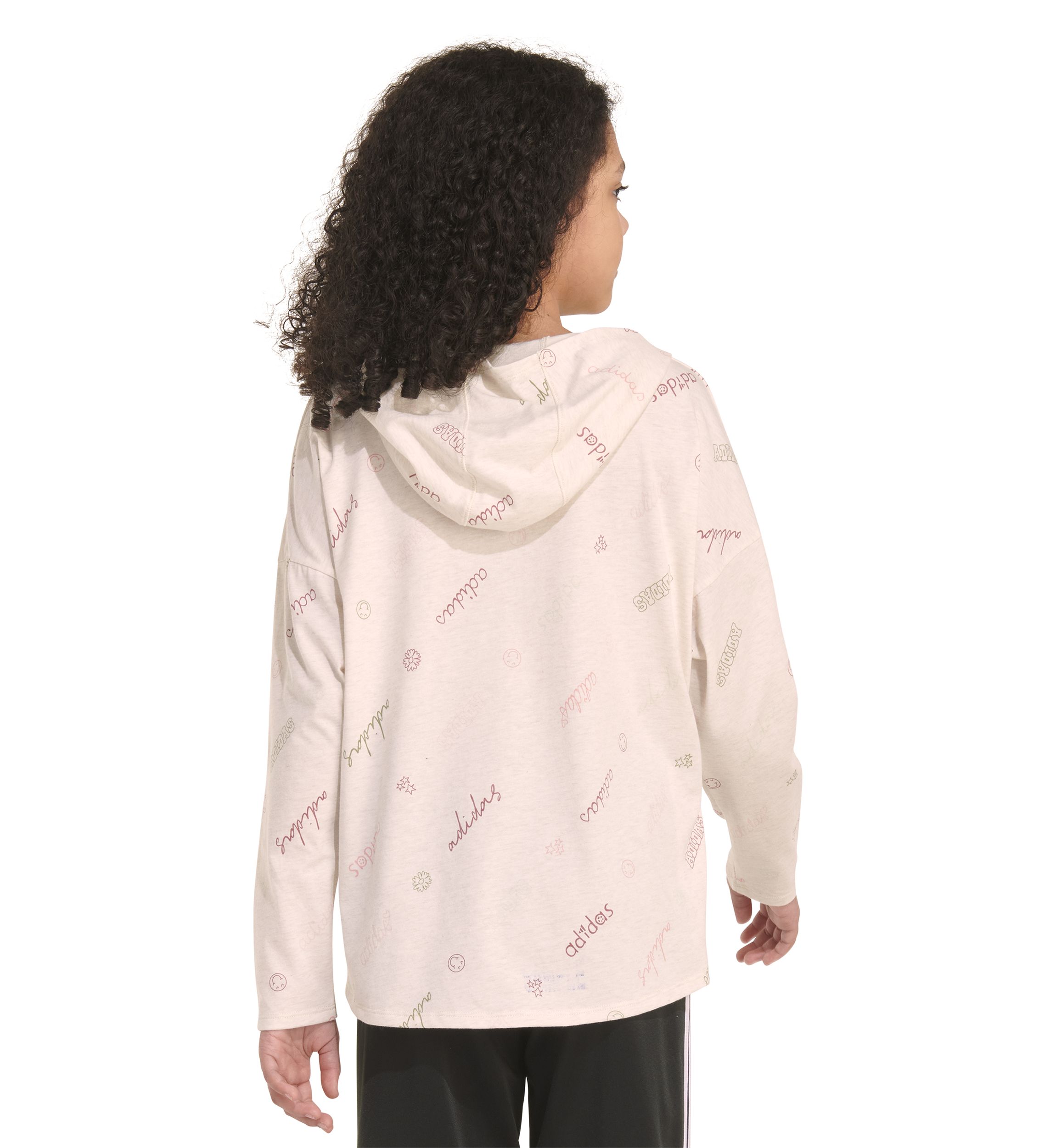 Girls 7-16 Long Sleeve Printed Curve Hem Hooded T-Shirt