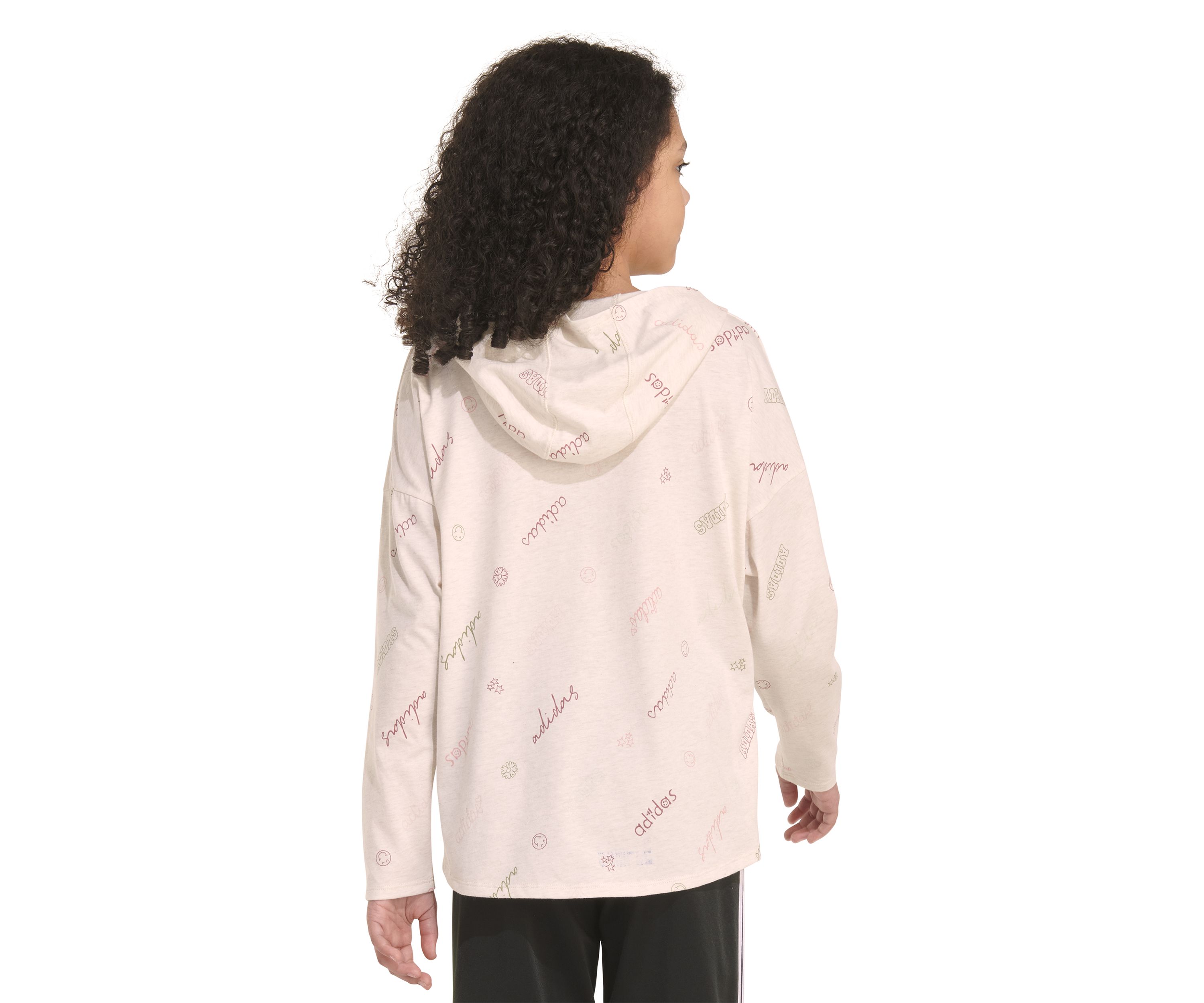 Girls 7-16 Long Sleeve Printed Curve Hem Hooded T-Shirt