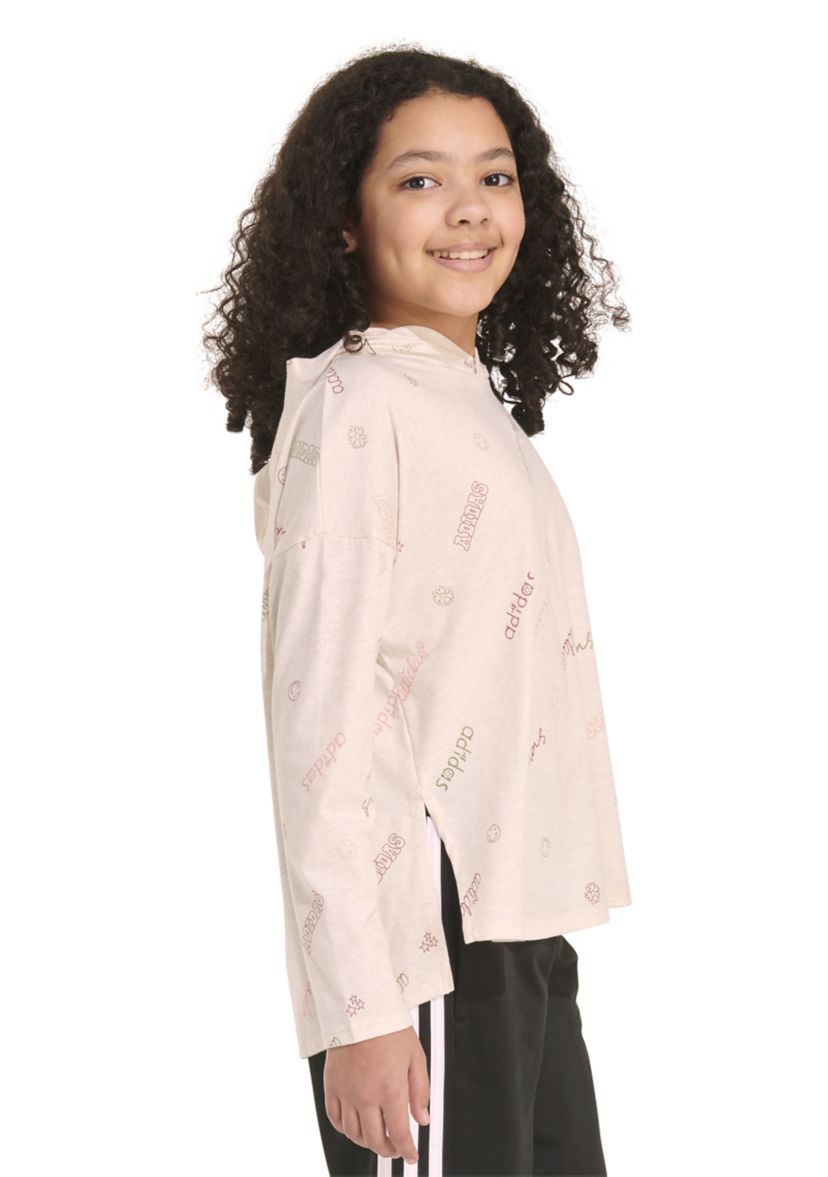 Girls 7-16 Long Sleeve Printed Curve Hem Hooded T-Shirt