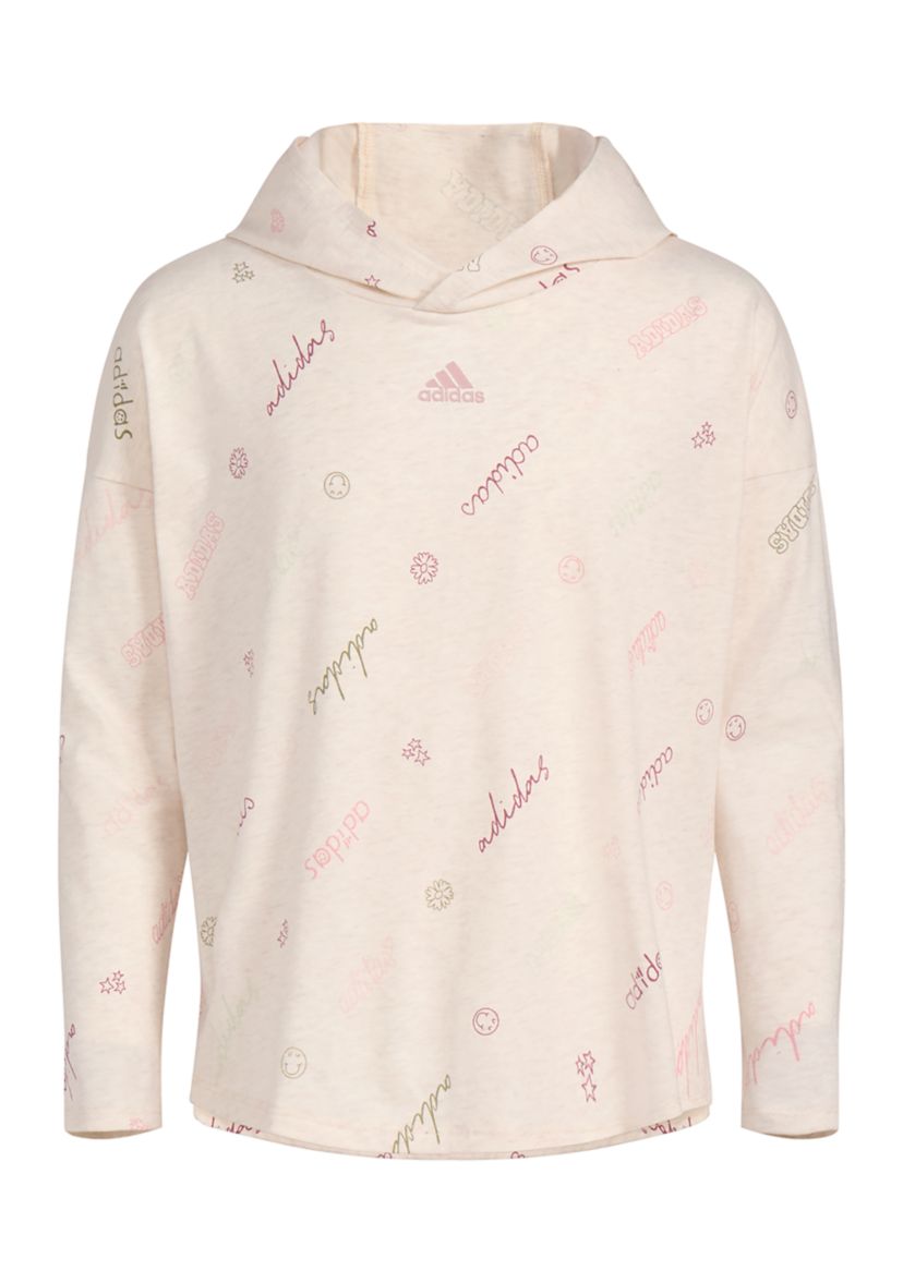 Girls 7-16 Long Sleeve Printed Curve Hem Hooded T-Shirt