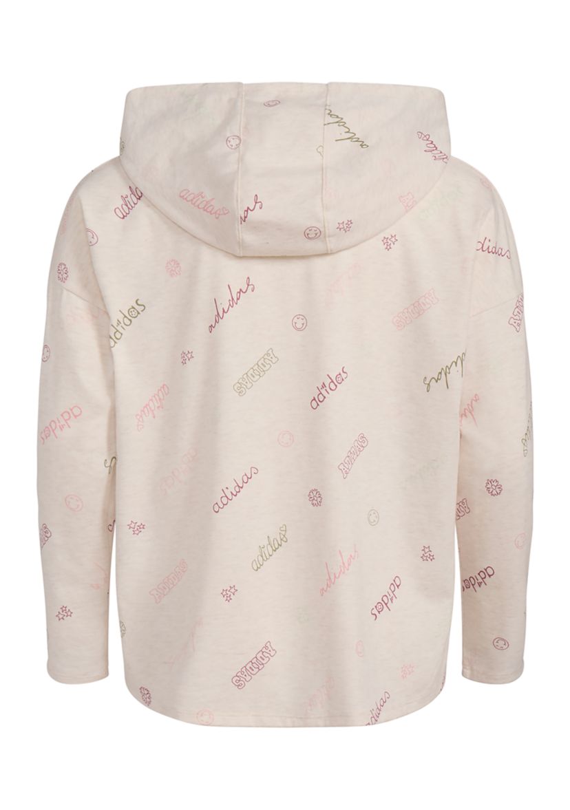 Girls 7-16 Long Sleeve Printed Curve Hem Hooded T-Shirt