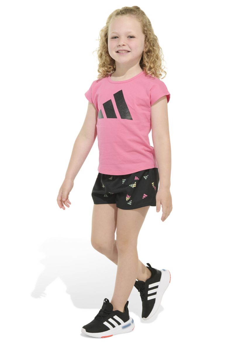 Girls 4-6x 2 Piece Short Sleeve Cotton T-Shirt & Woven Short Set