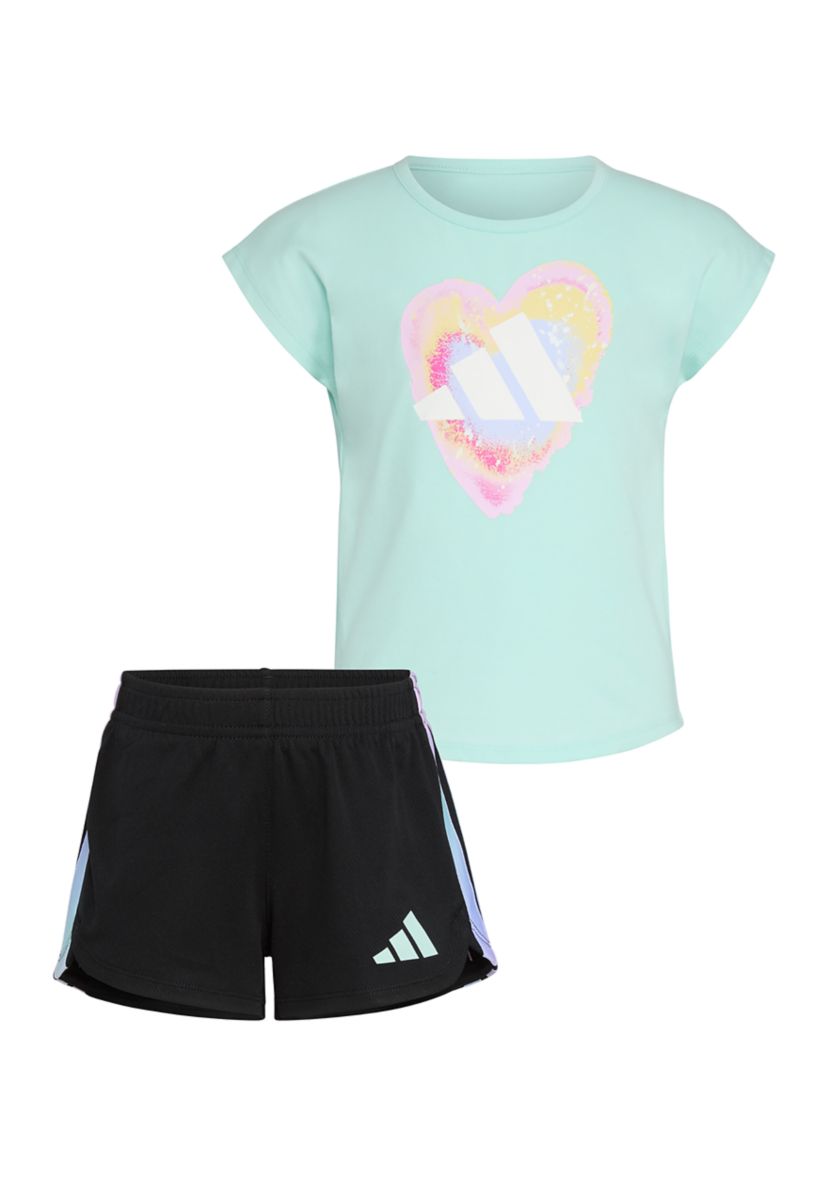 Girls 4-6x 2 Piece Short Sleeve Graphic T-Shirt & Mesh Shorts Set