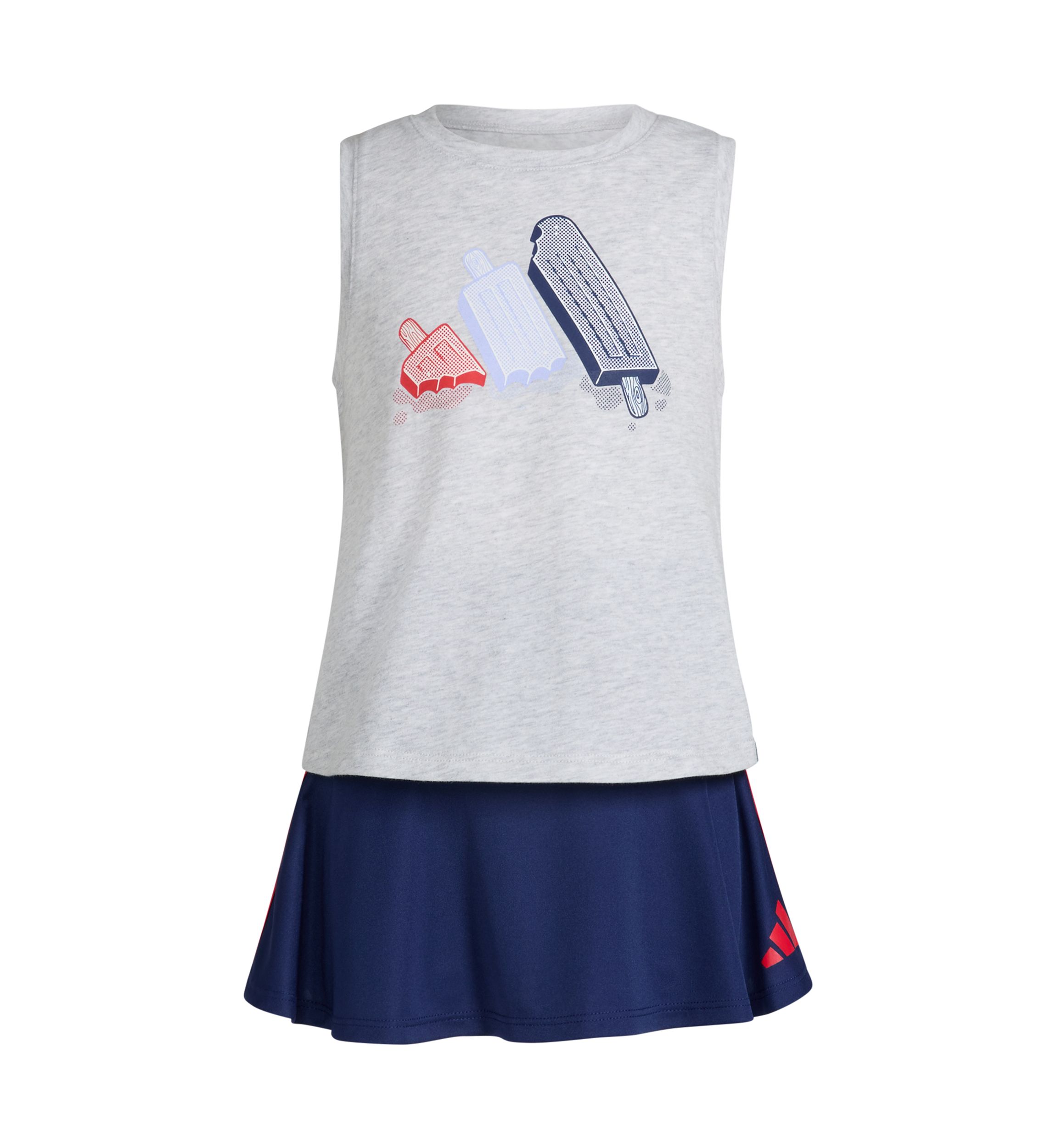 Girls 4-6x Two Piece Waist Heather Tank Top and 3 Stripe Skort Set