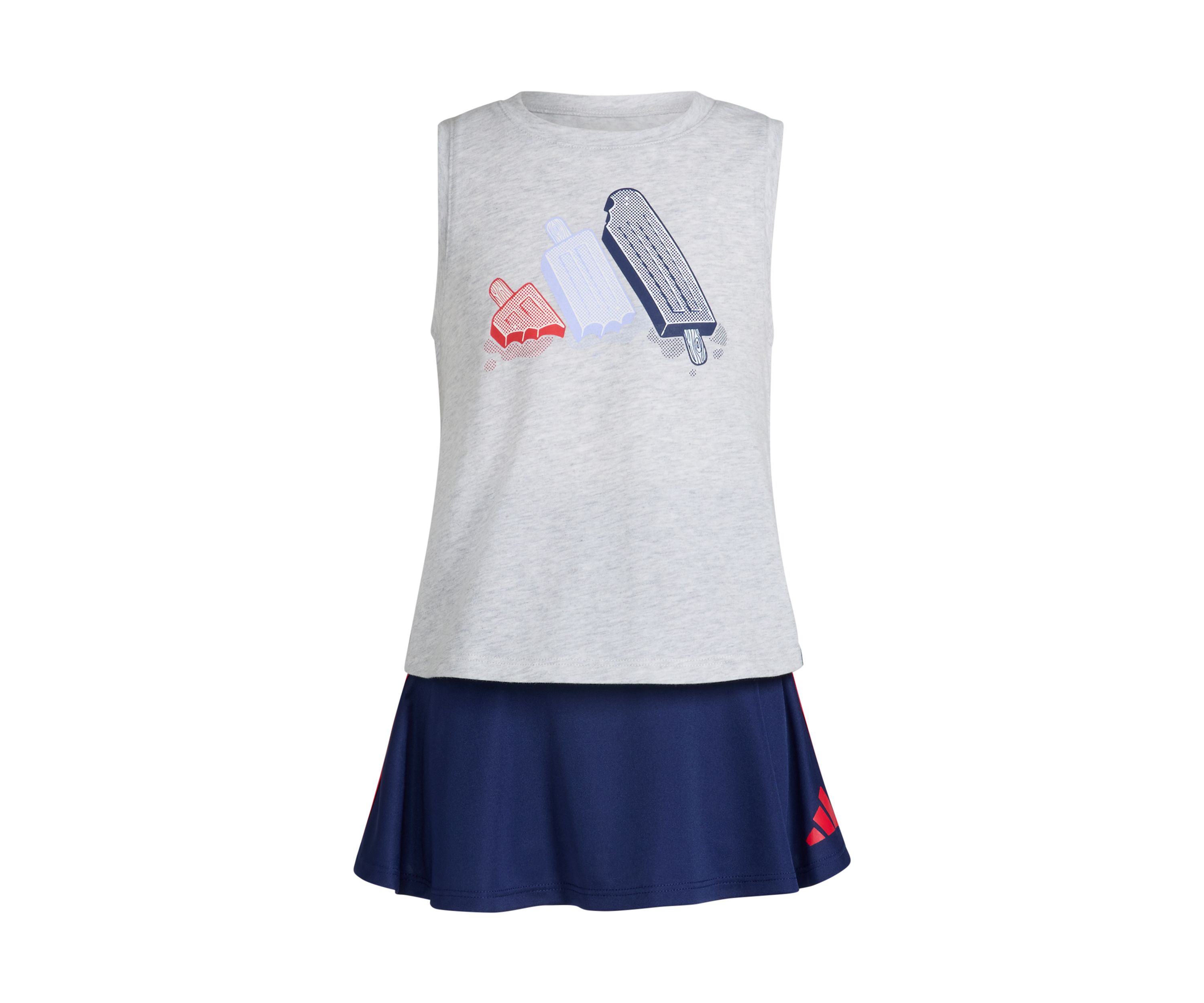 Girls 4-6x Two Piece Waist Heather Tank Top and 3 Stripe Skort Set