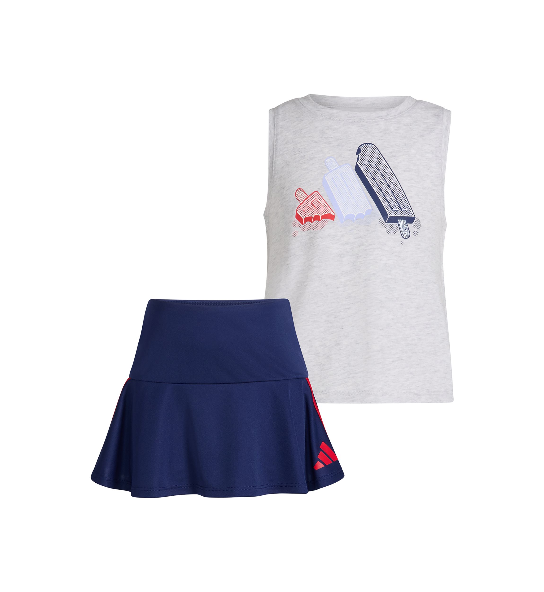 Girls 4-6x Two Piece Waist Heather Tank Top and 3 Stripe Skort Set