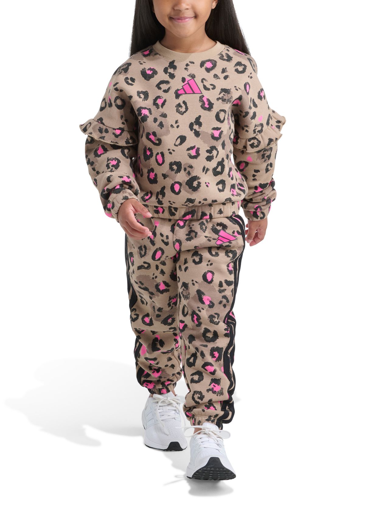 Girls 4-6x 2-Piece Printed Flutter Sleeve Pullover & Elastic Waistband Printed Jogger Set