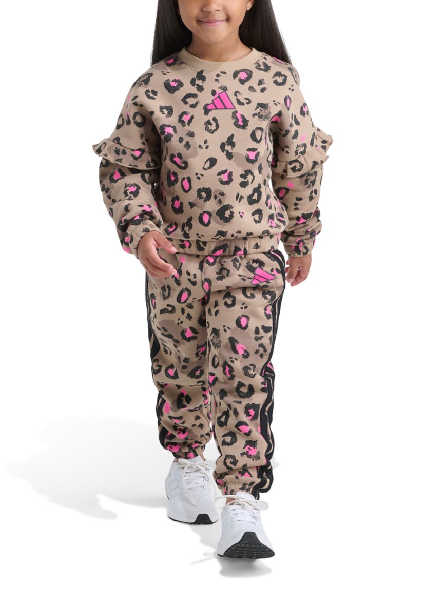Girls 4-6x 2-Piece Printed Flutter Sleeve Pullover & Elastic Waistband Printed Jogger Set