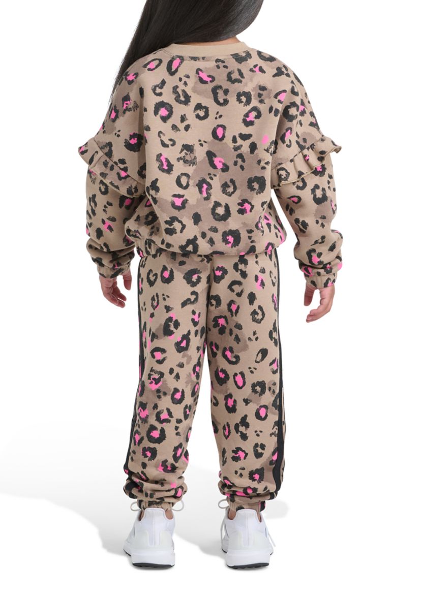 Girls 4-6x 2-Piece Printed Flutter Sleeve Pullover & Elastic Waistband Printed Jogger Set