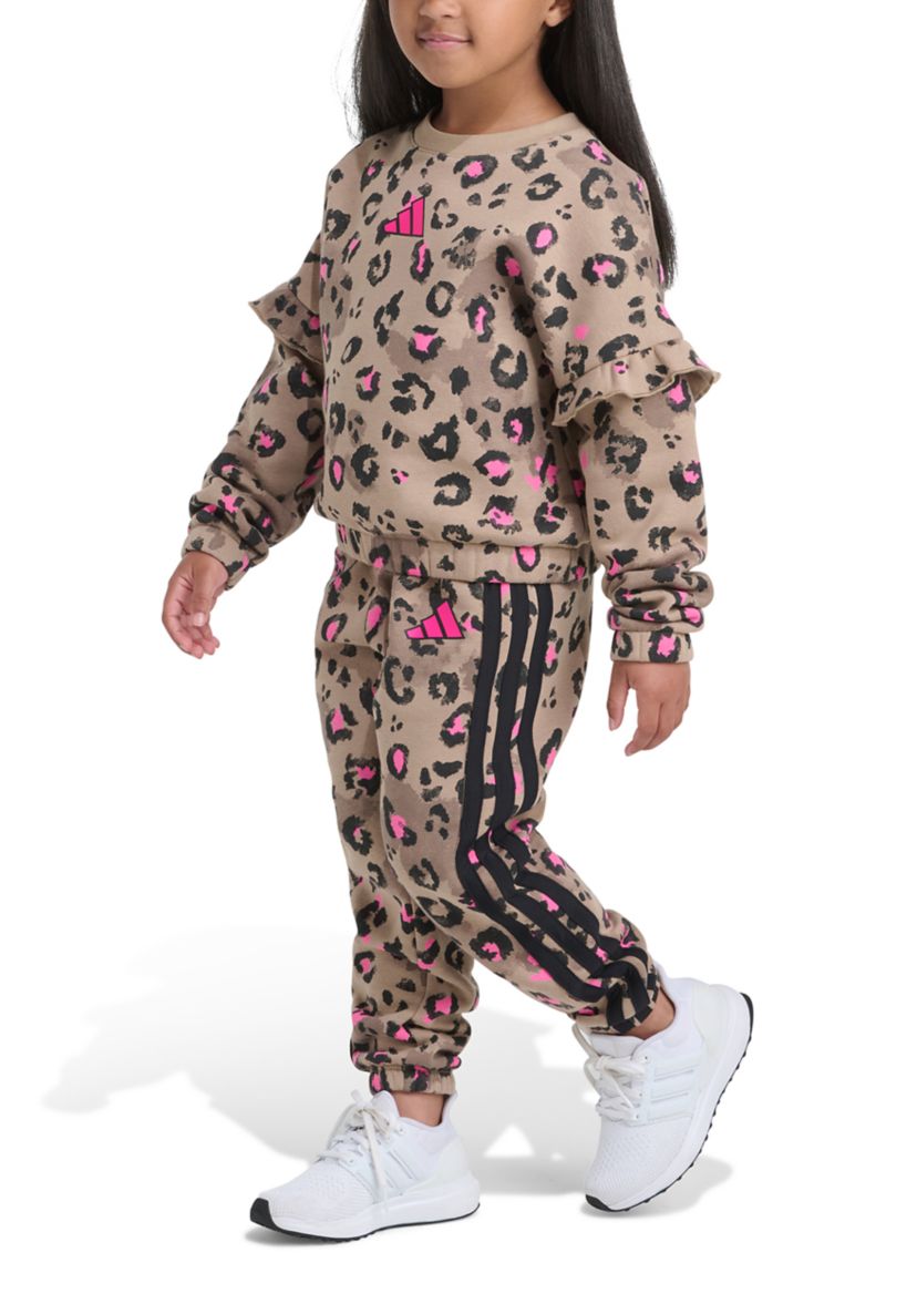 Girls 4-6x 2-Piece Printed Flutter Sleeve Pullover & Elastic Waistband Printed Jogger Set