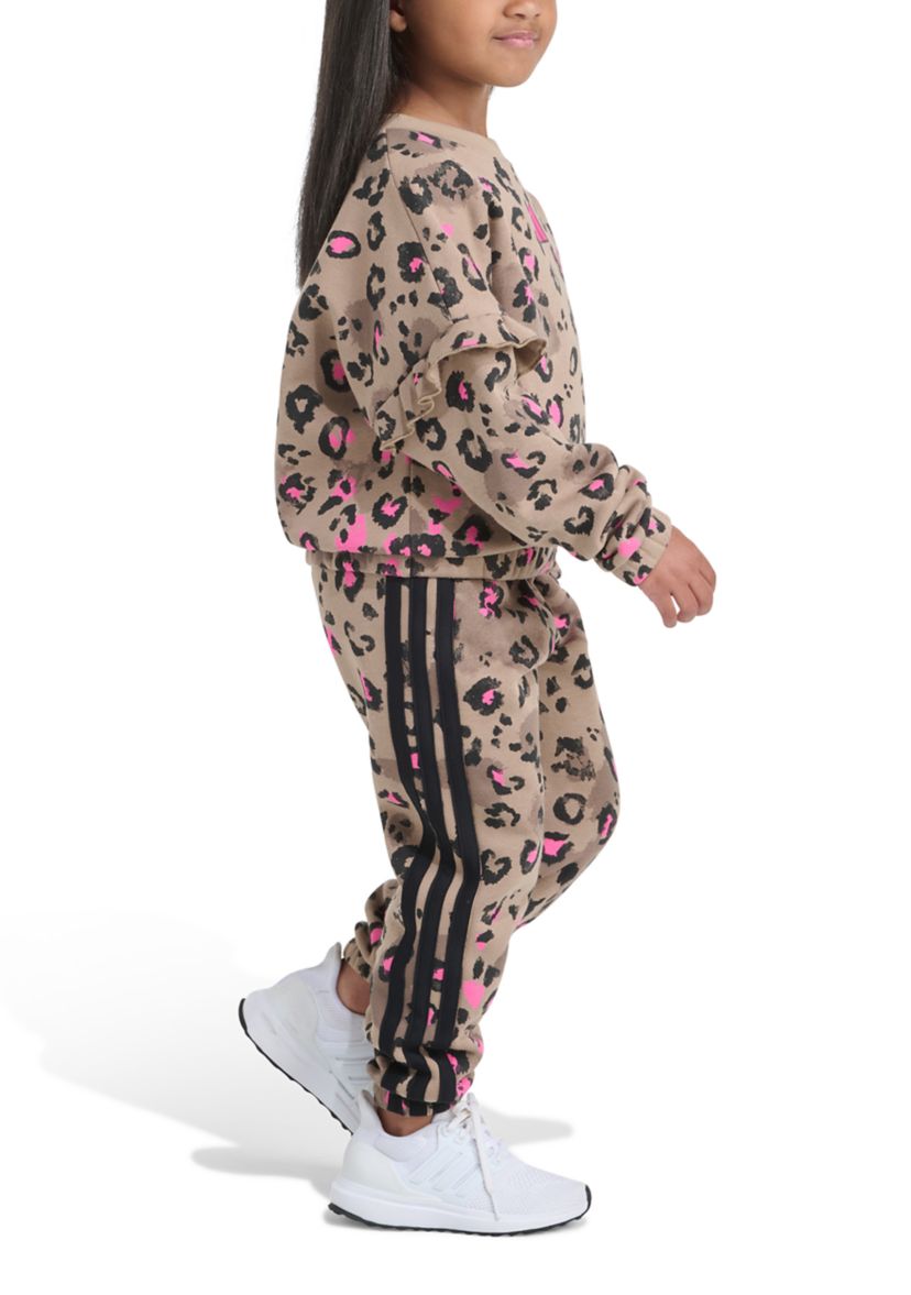 Girls 4-6x 2-Piece Printed Flutter Sleeve Pullover & Elastic Waistband Printed Jogger Set