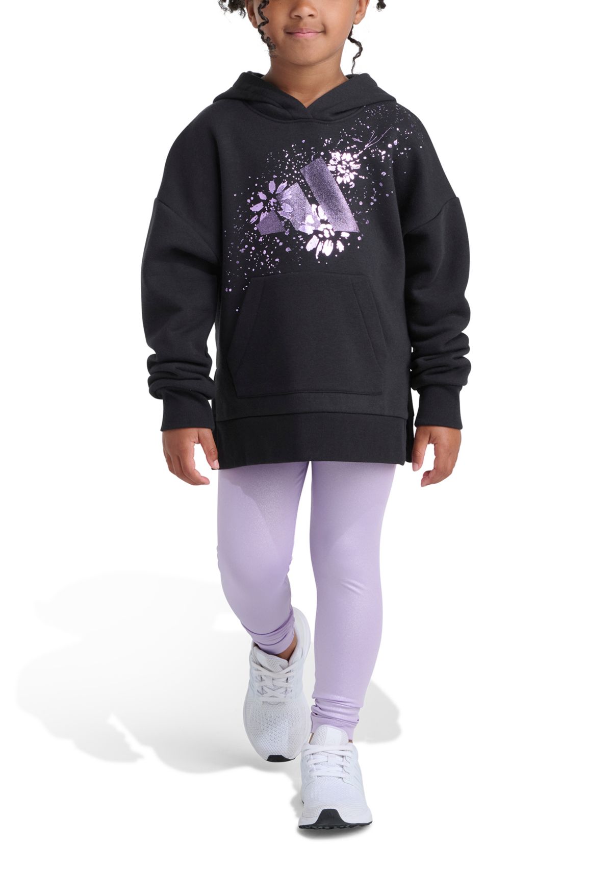 Girls 4-6x 2-Piece Long Sleeve Pullover Hoodie and Glitter Leggings Set
