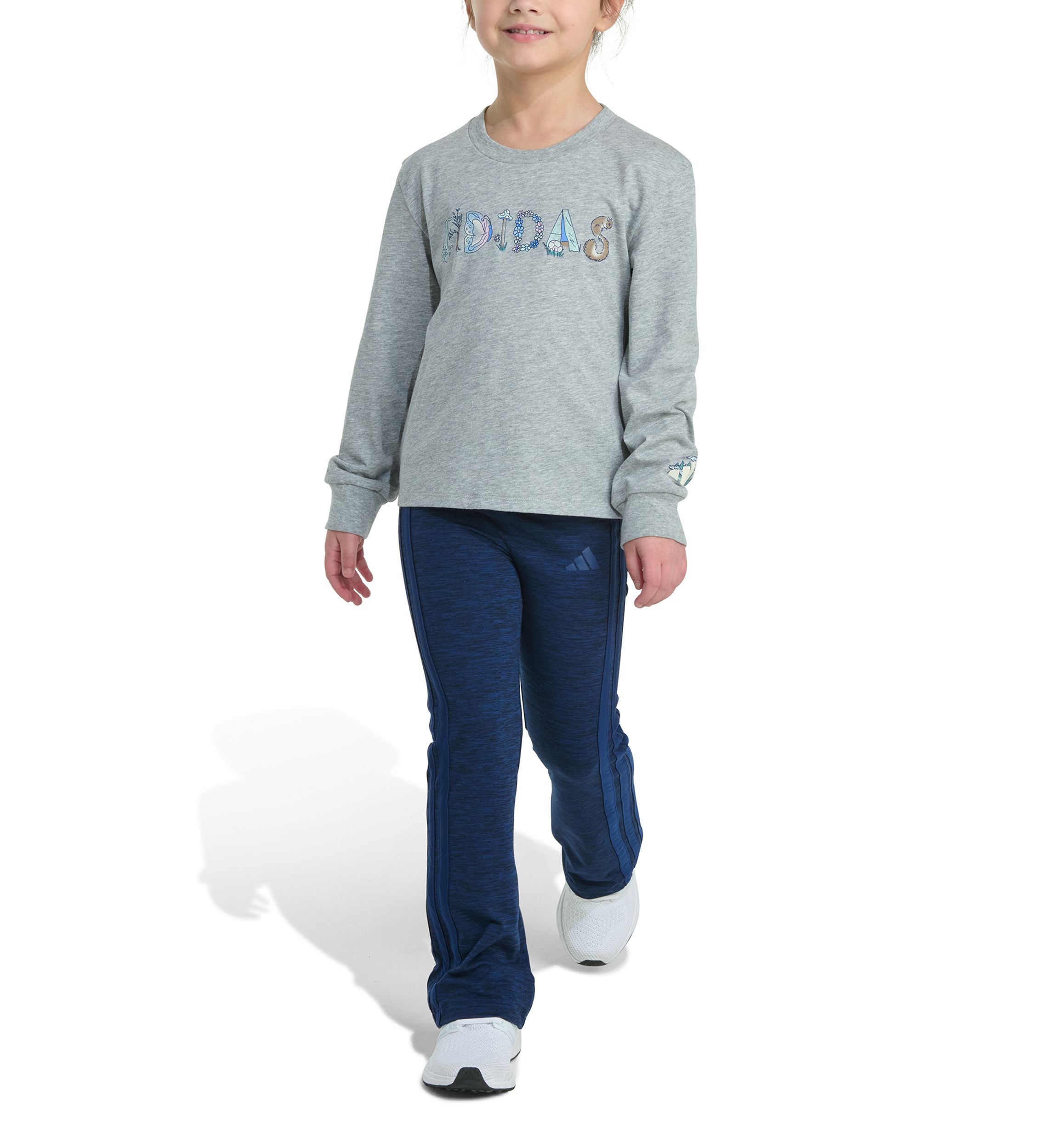 Girls 4-6x Two Piece Long Sleeve Graphic Heather T-Shirt & Flare Pants Set