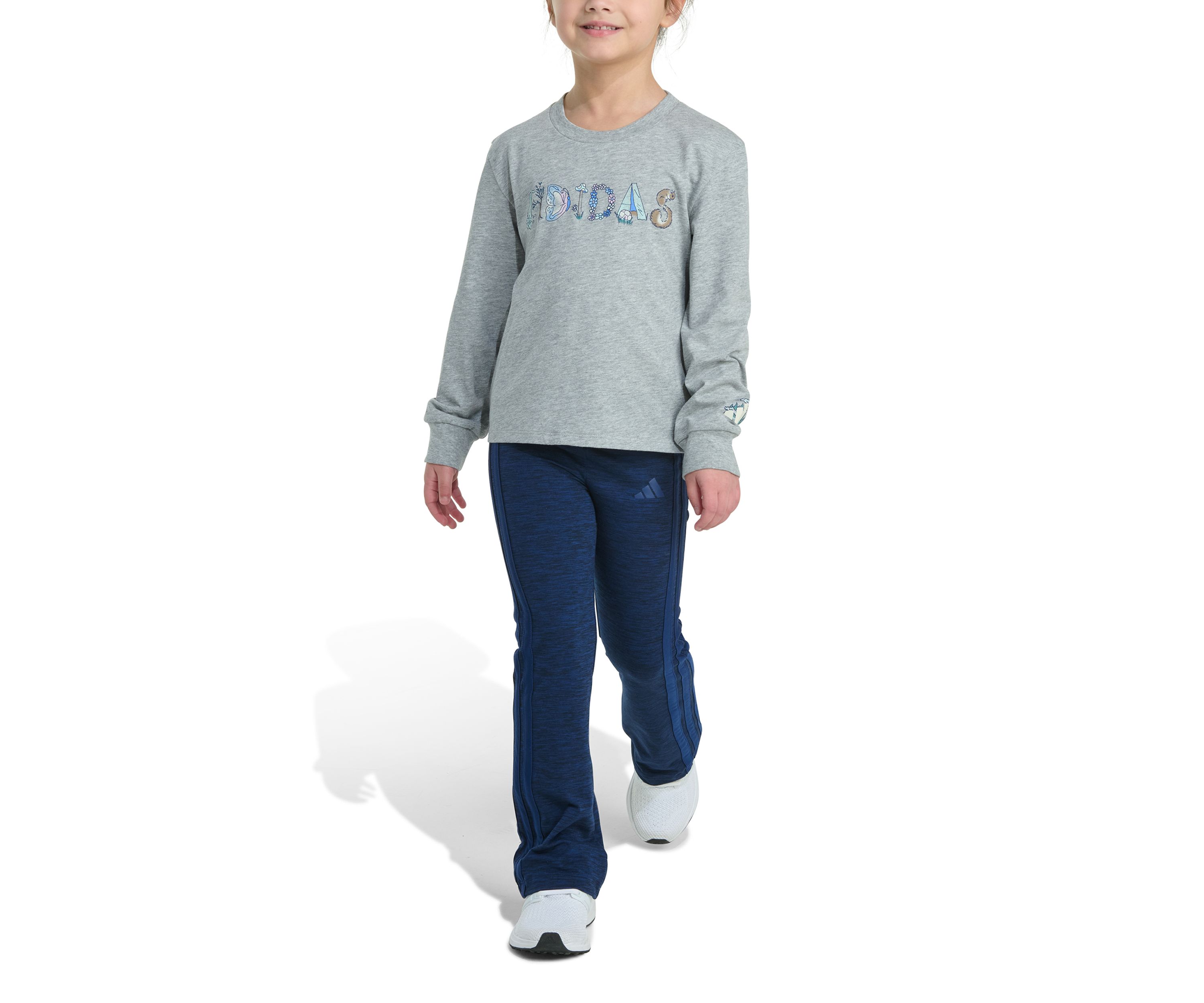 Girls 4-6x Two Piece Long Sleeve Graphic Heather T-Shirt & Flare Pants Set