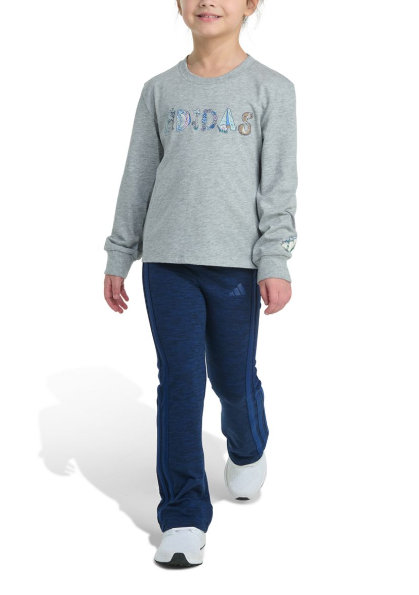 Girls 4-6x Two Piece Long Sleeve Graphic Heather T-Shirt & Flare Pants Set