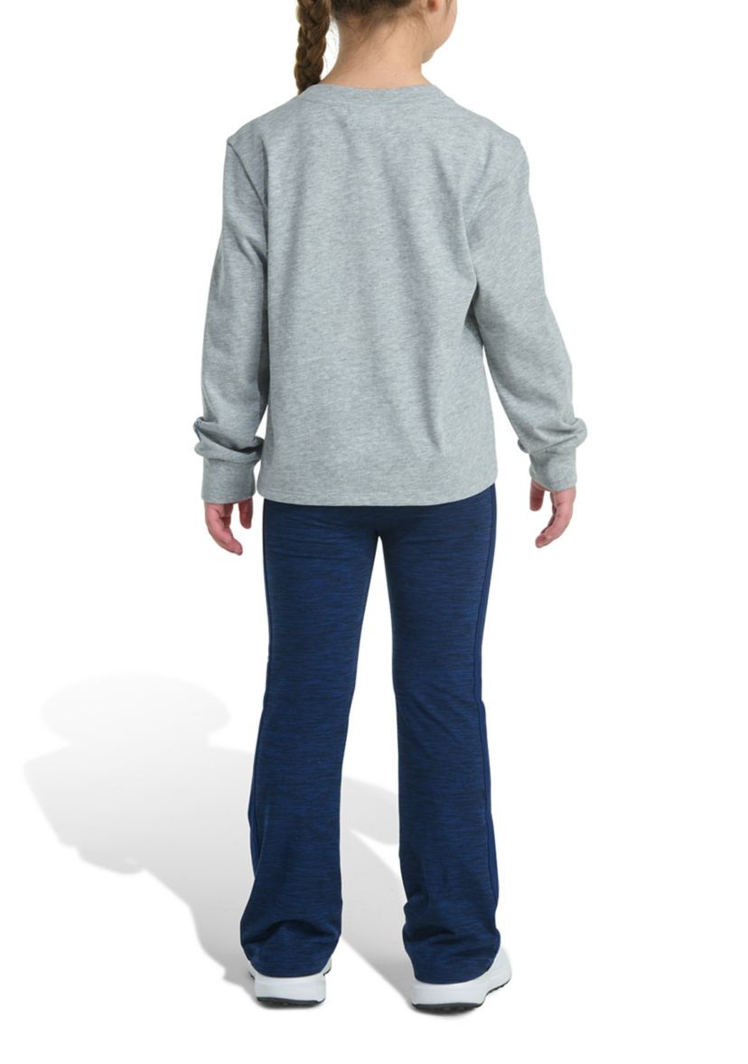Girls 4-6x Two Piece Long Sleeve Graphic Heather T-Shirt & Flare Pants Set
