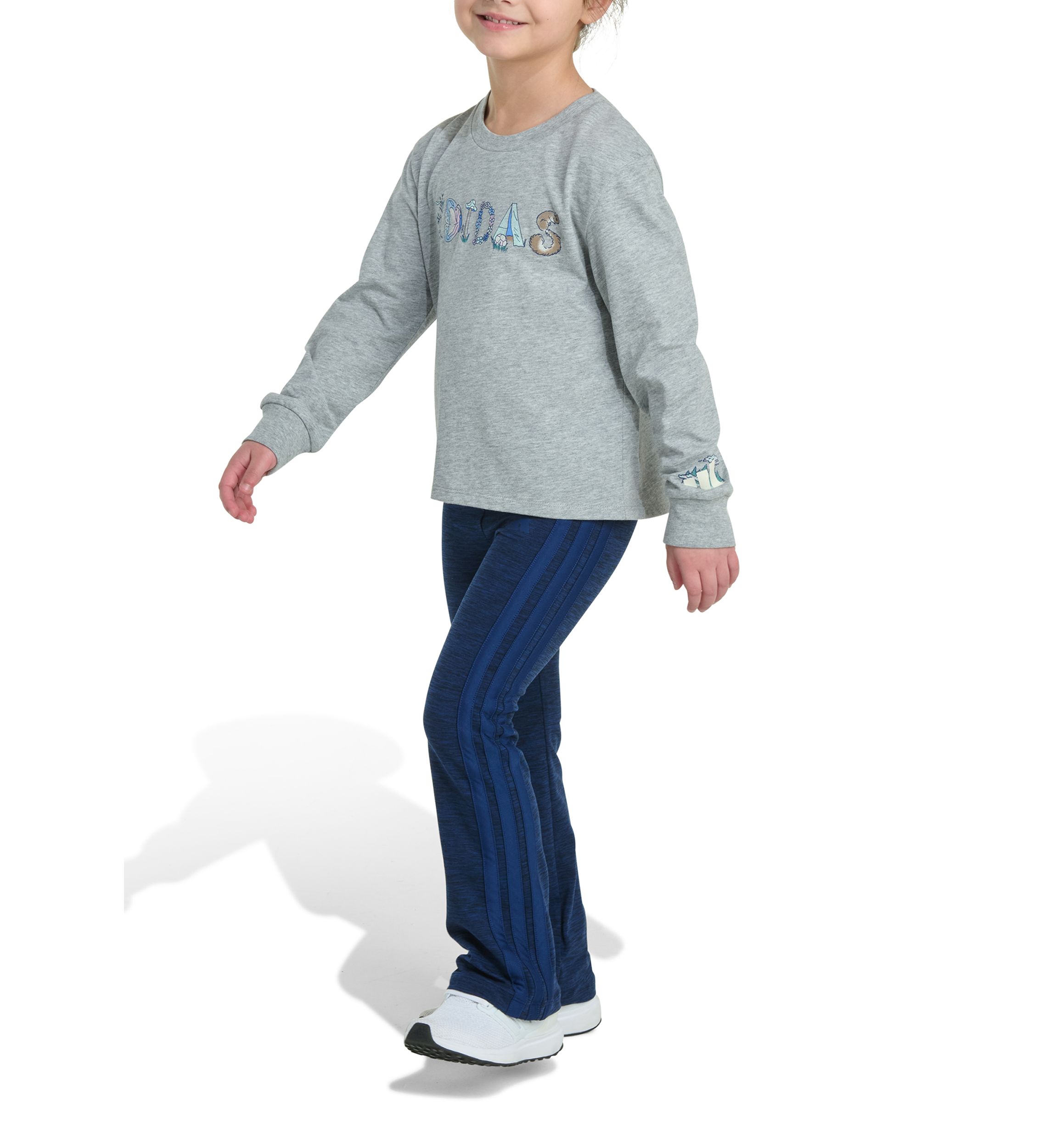 Girls 4-6x Two Piece Long Sleeve Graphic Heather T-Shirt & Flare Pants Set
