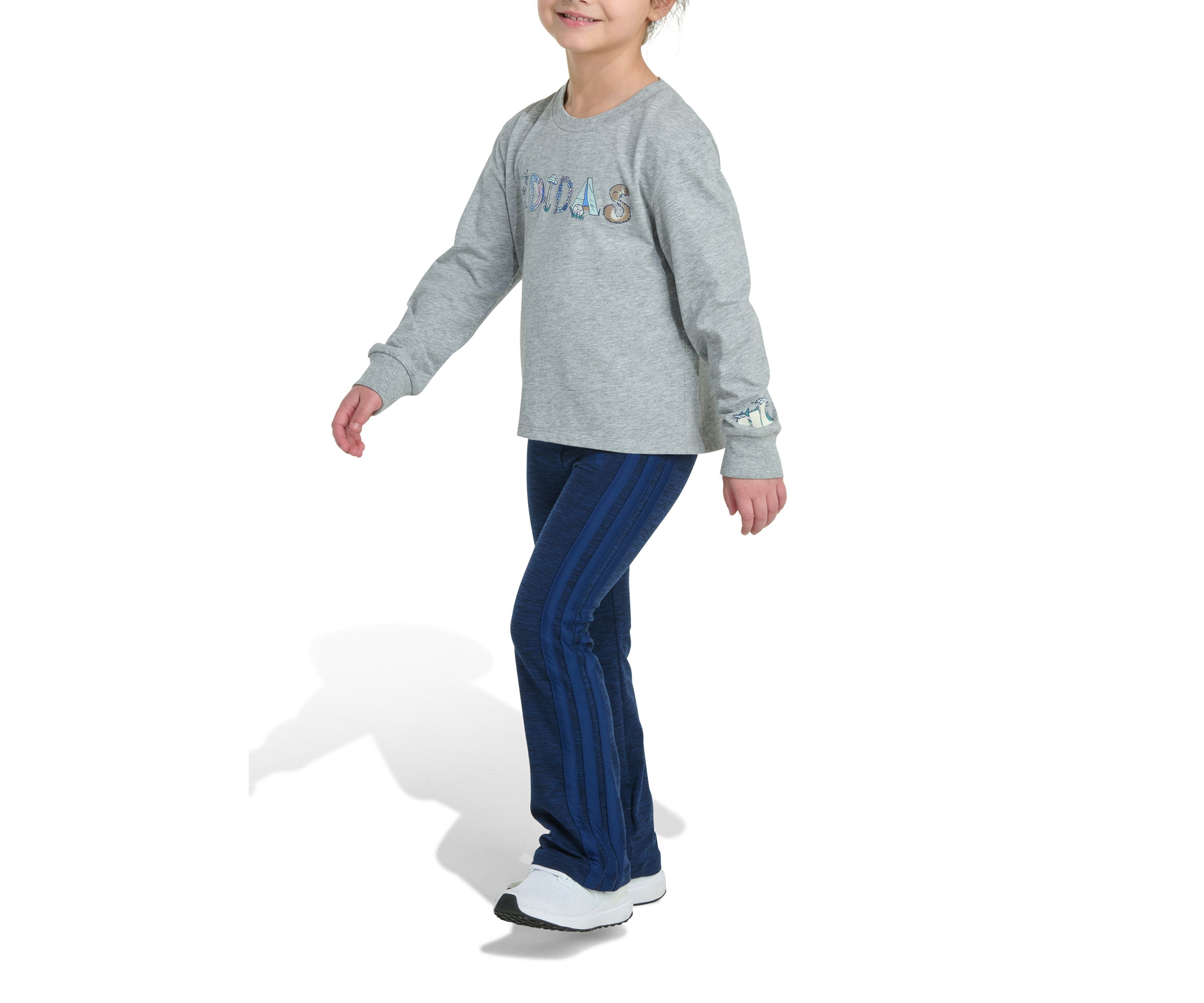 Girls 4-6x Two Piece Long Sleeve Graphic Heather T-Shirt & Flare Pants Set