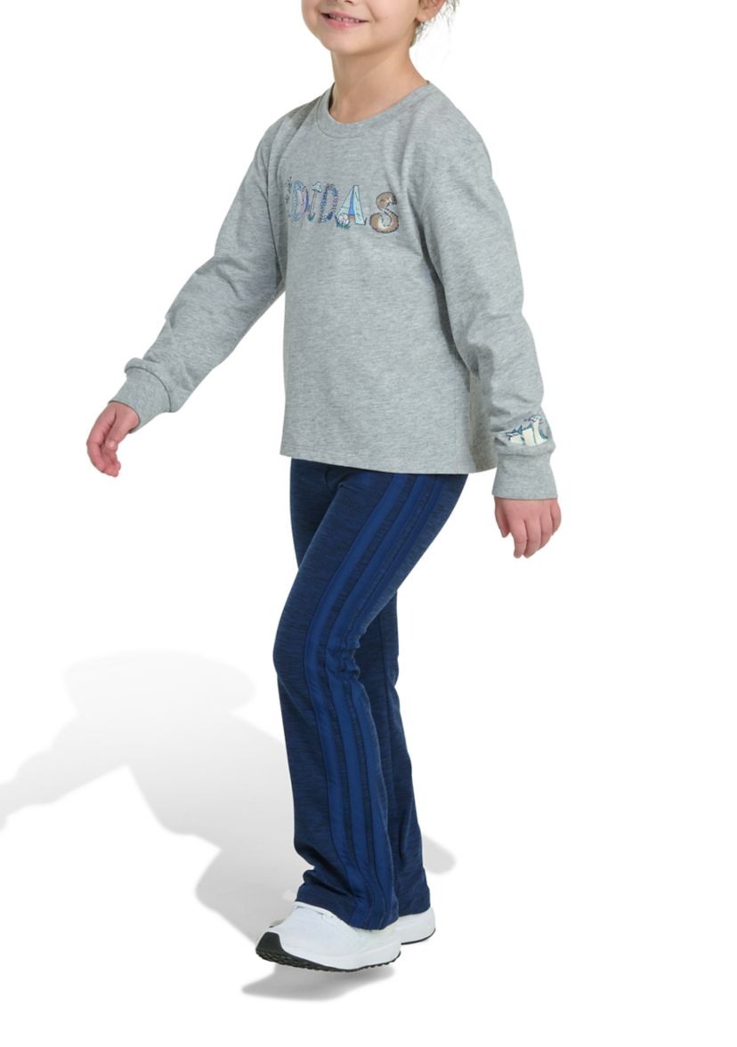 Girls 4-6x Two Piece Long Sleeve Graphic Heather T-Shirt & Flare Pants Set