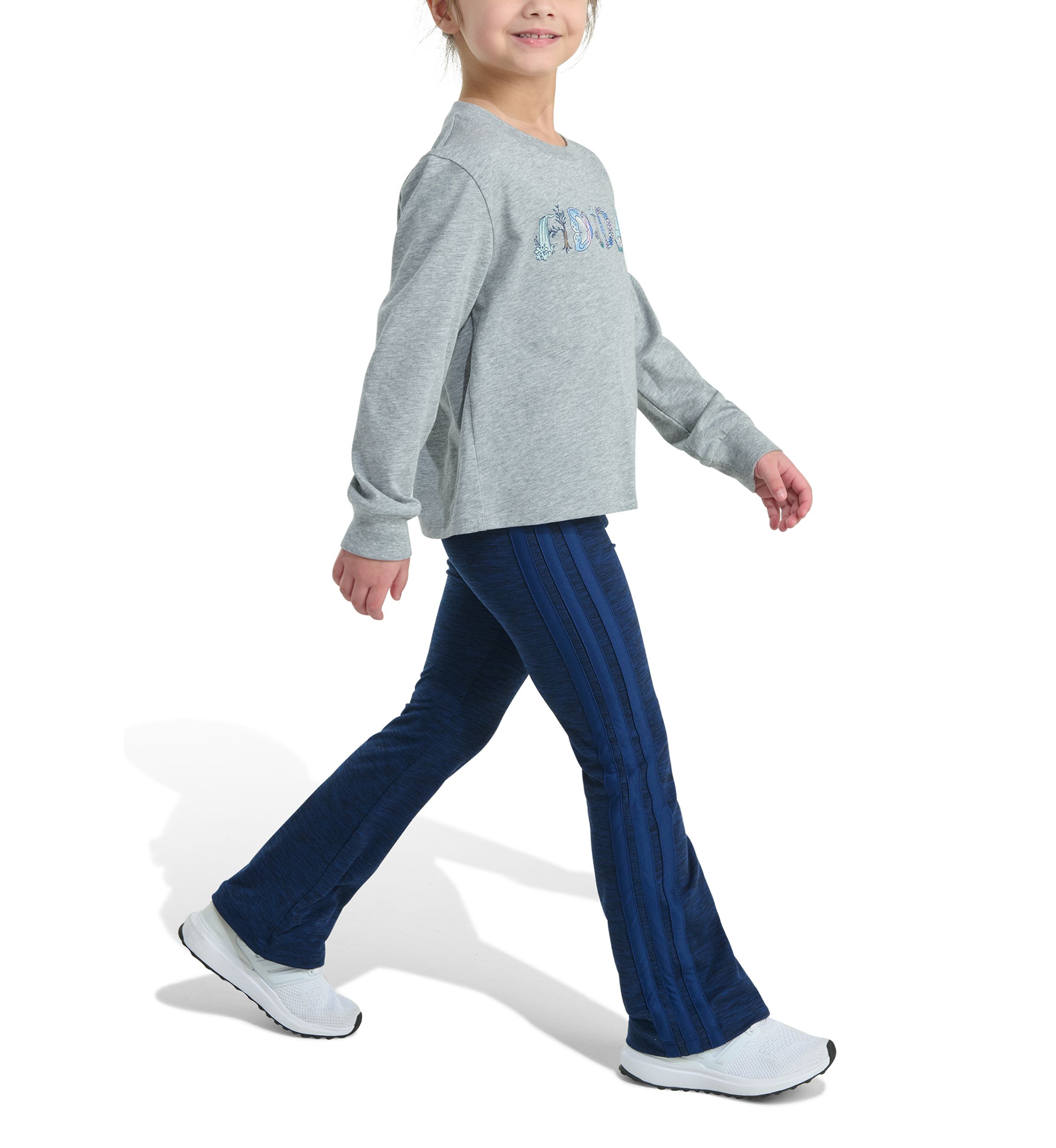 Girls 4-6x Two Piece Long Sleeve Graphic Heather T-Shirt & Flare Pants Set