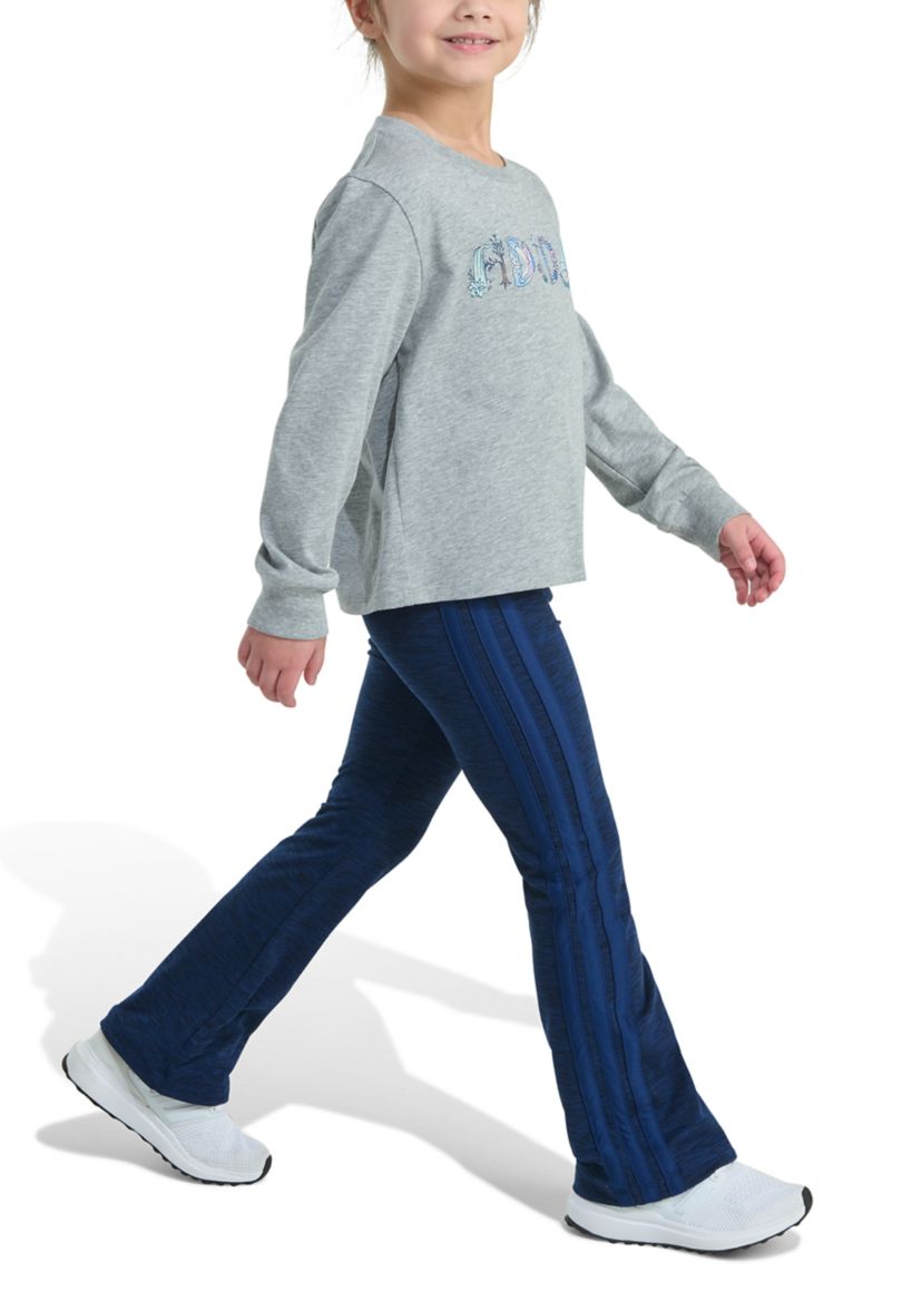 Girls 4-6x Two Piece Long Sleeve Graphic Heather T-Shirt & Flare Pants Set