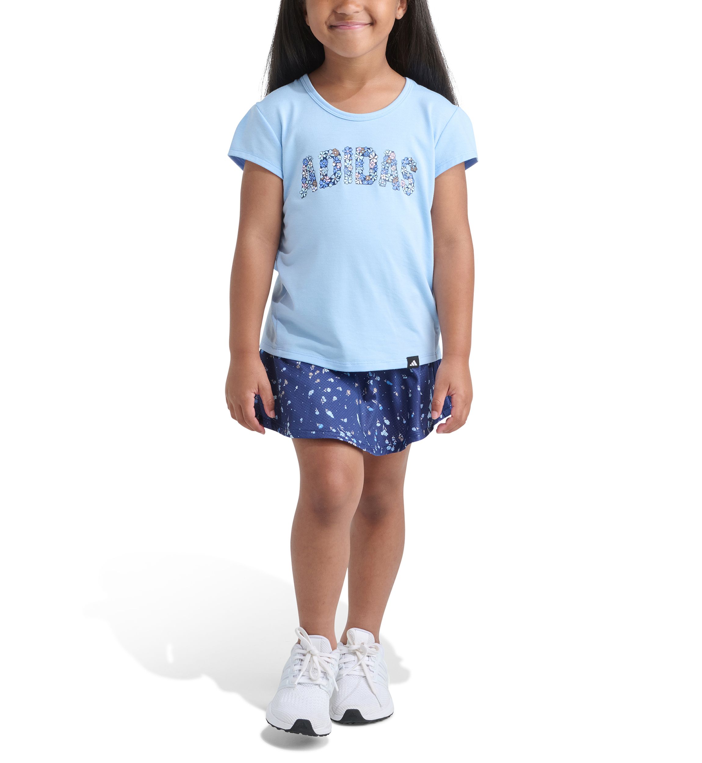 Girls 4-6x Pleated Short Sleeve T-Shirt and Allover Printed Flounce Skort Set