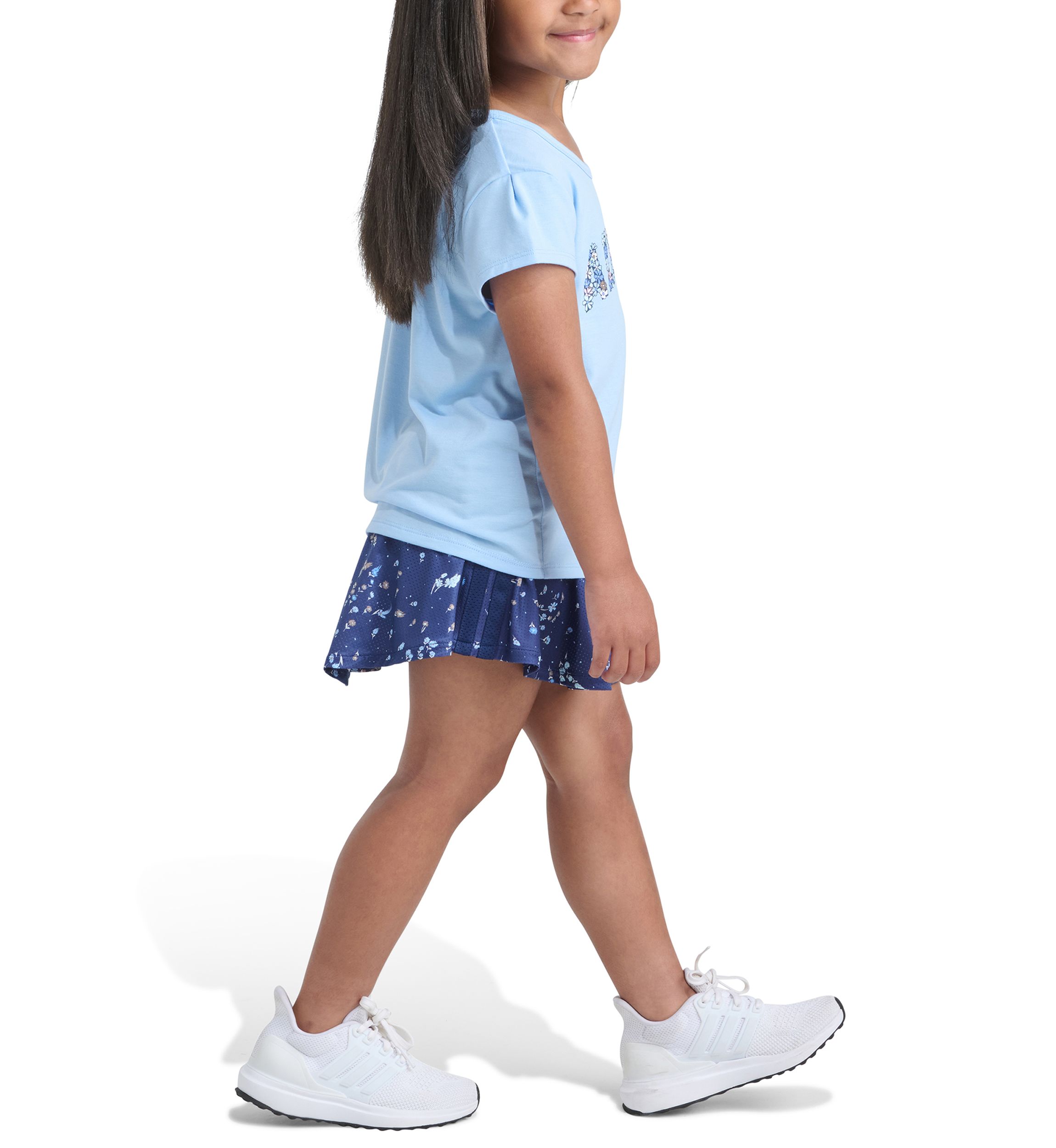 Girls 4-6x Pleated Short Sleeve T-Shirt and Allover Printed Flounce Skort Set