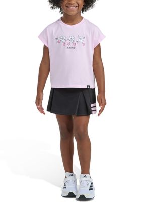 adidas Girls 4-6 2-Piece Short Sleeve Box T-Shirt & Pleated Skort Set, Pink