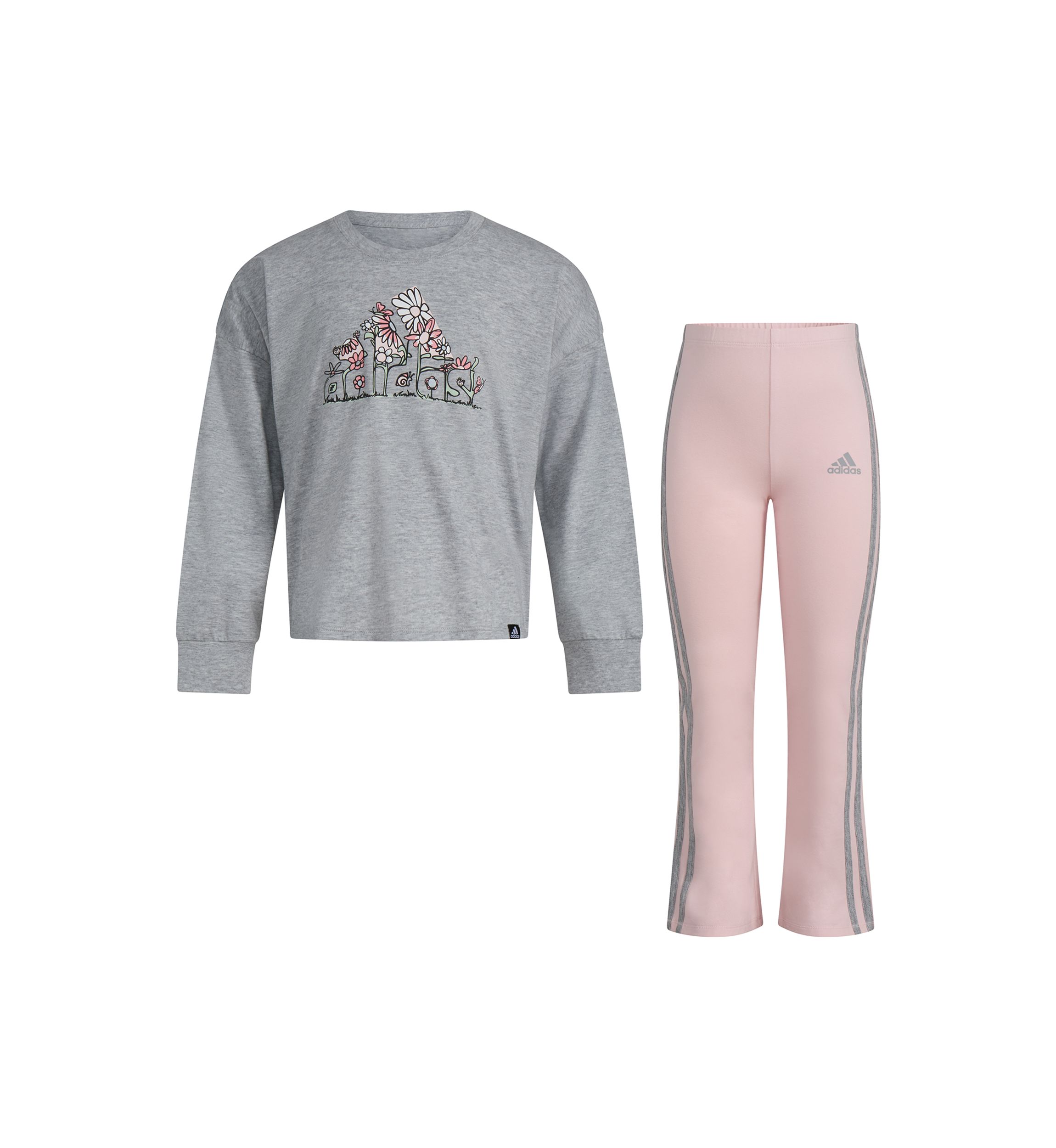 Girls 4-6x 2 Piece Long Sleeve Graphic Heather T-Shirt and Flare Pant Set