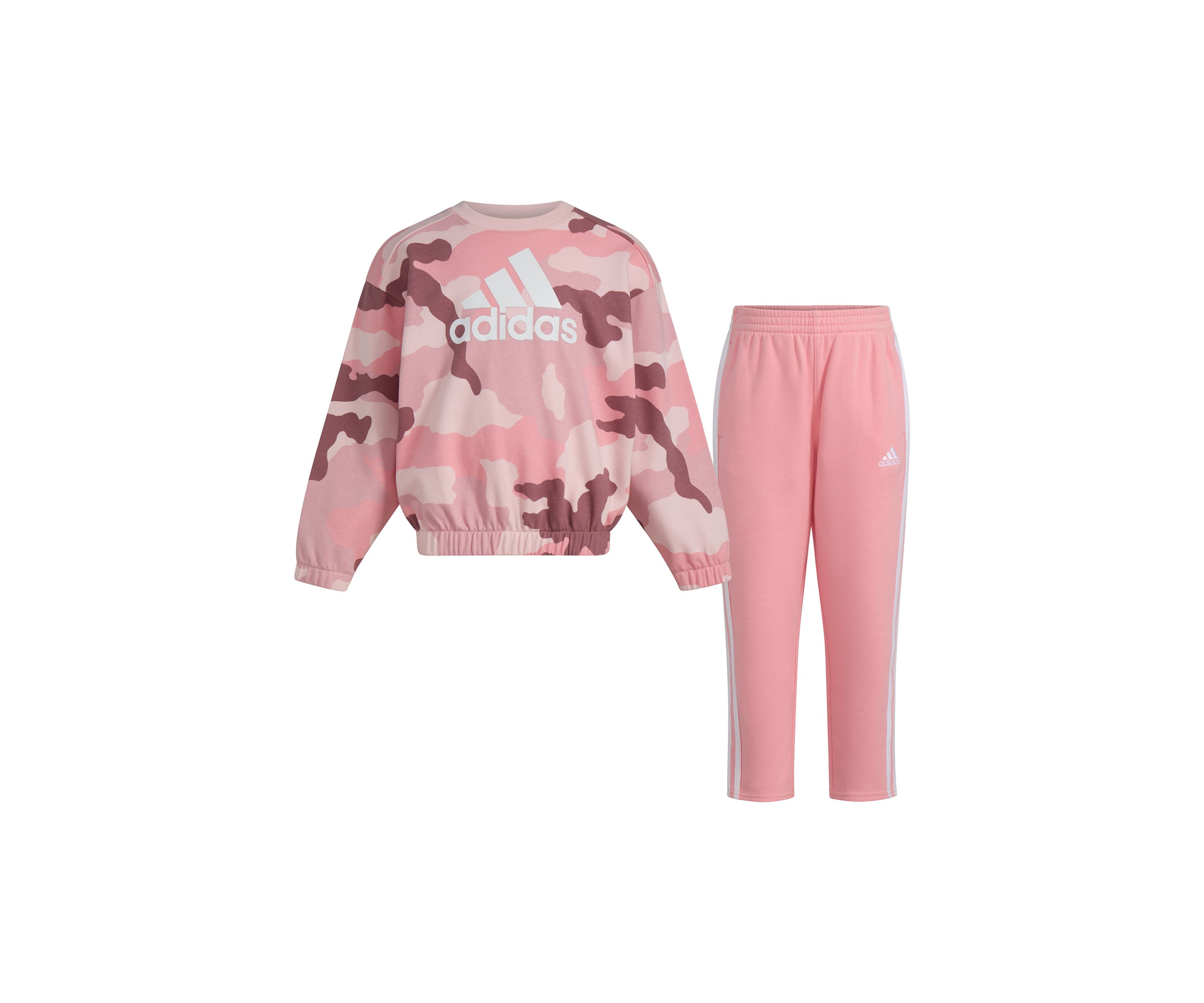 Girls 4-6x 2 Piece Long Sleeve Printed French Terry Crew Neck Pullover Sweatshirt and Pant Set