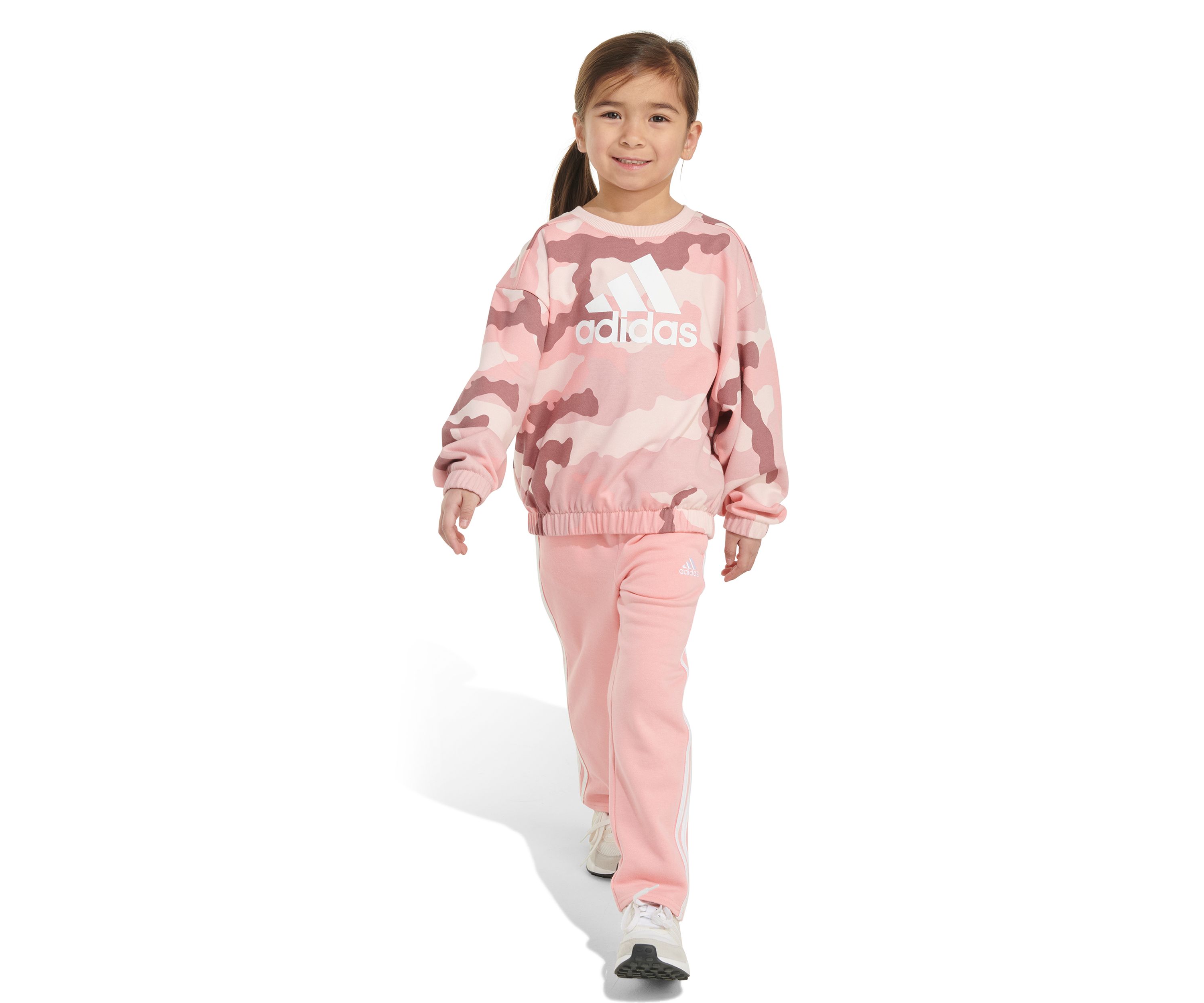 Girls 4-6x 2 Piece Long Sleeve Printed French Terry Crew Neck Pullover Sweatshirt and Pant Set