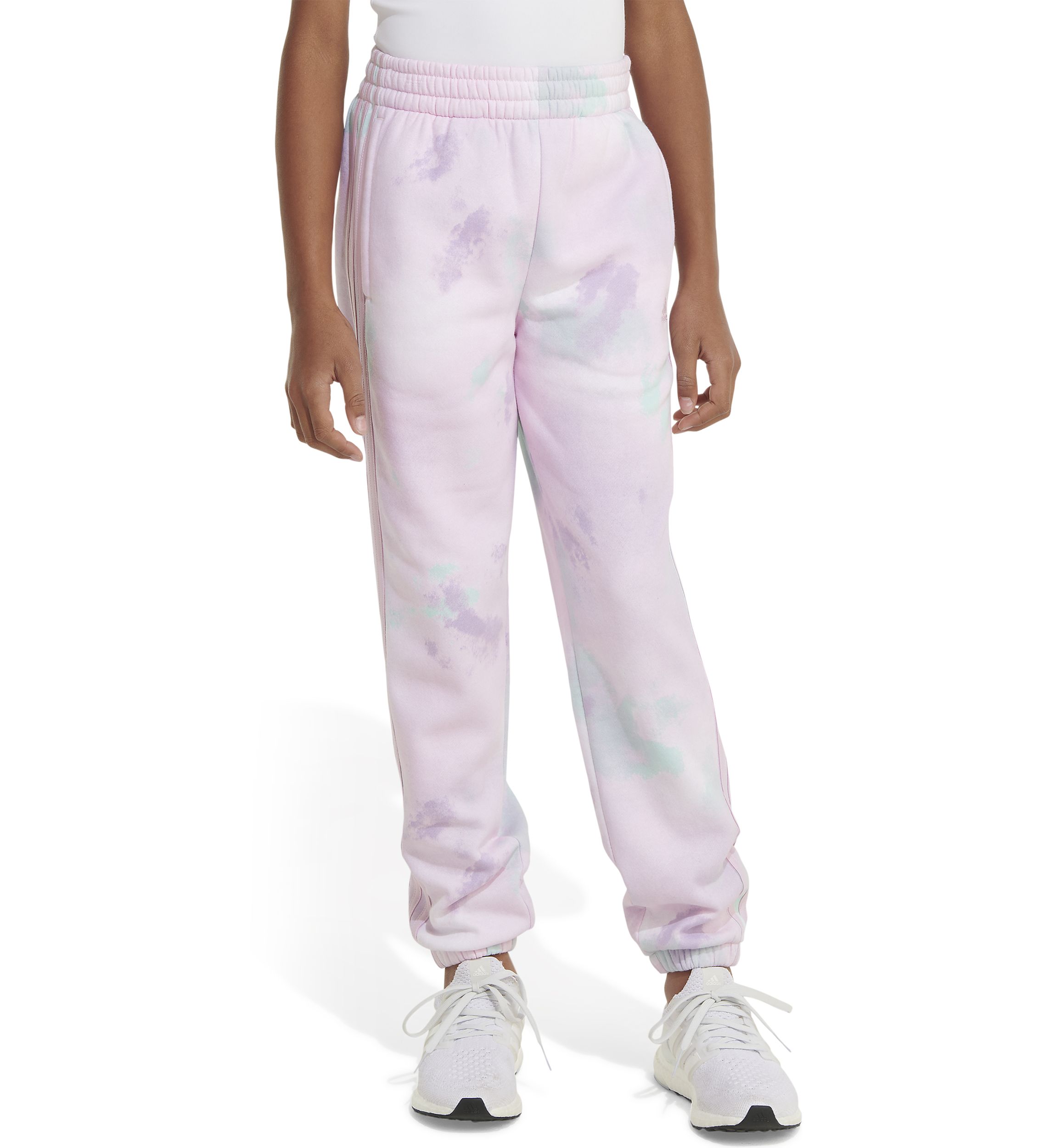 Girls 7-16 Elastic Waistband Printed 3-Stripe Fleece Joggers