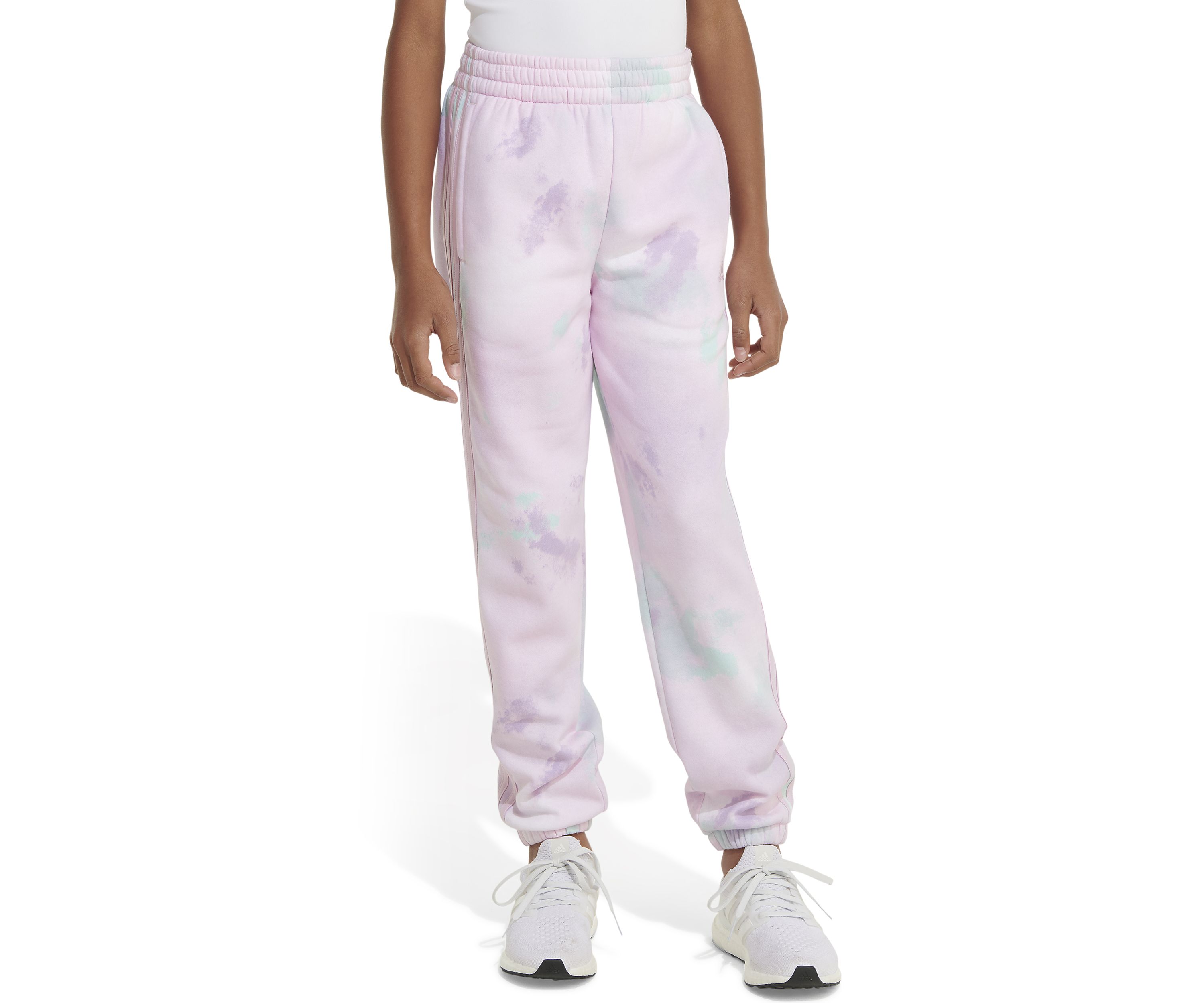 Girls 7-16 Elastic Waistband Printed 3-Stripe Fleece Joggers