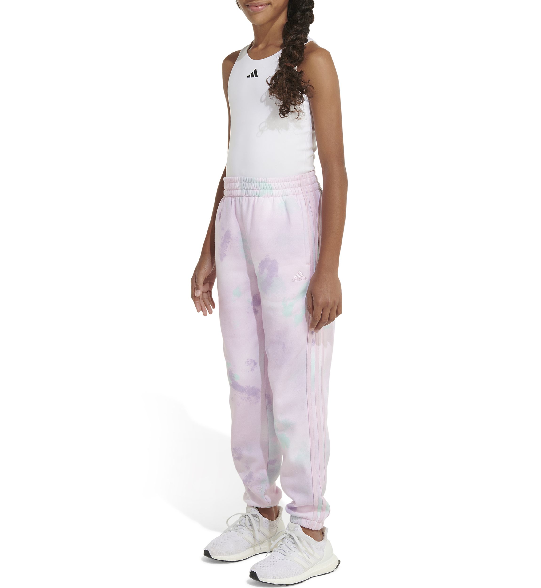 Girls 7-16 Elastic Waistband Printed 3-Stripe Fleece Joggers
