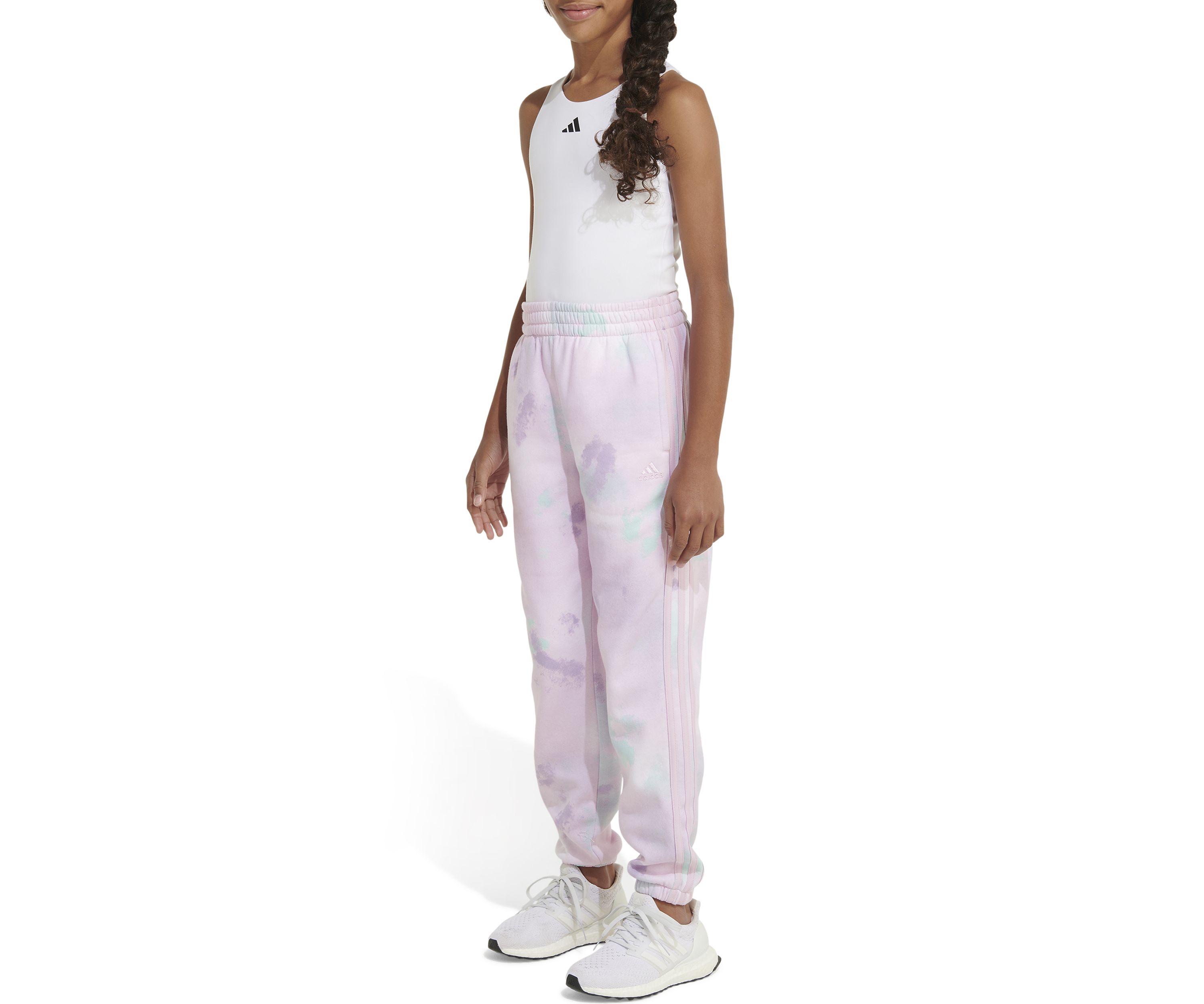Girls 7-16 Elastic Waistband Printed 3-Stripe Fleece Joggers