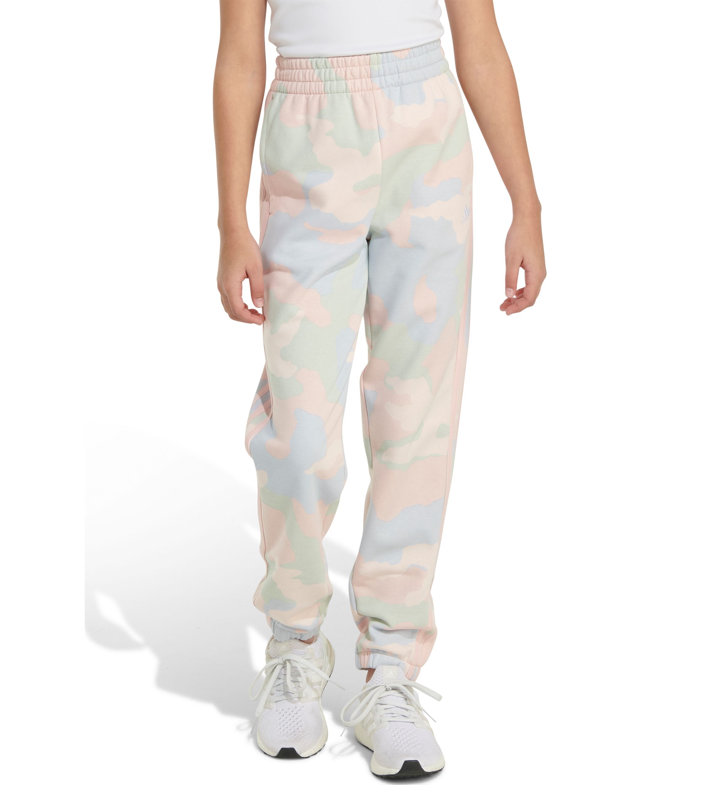 Girls 7-16 Elastic Waistband 3 Stripe Printed Fleece Jogger Pants