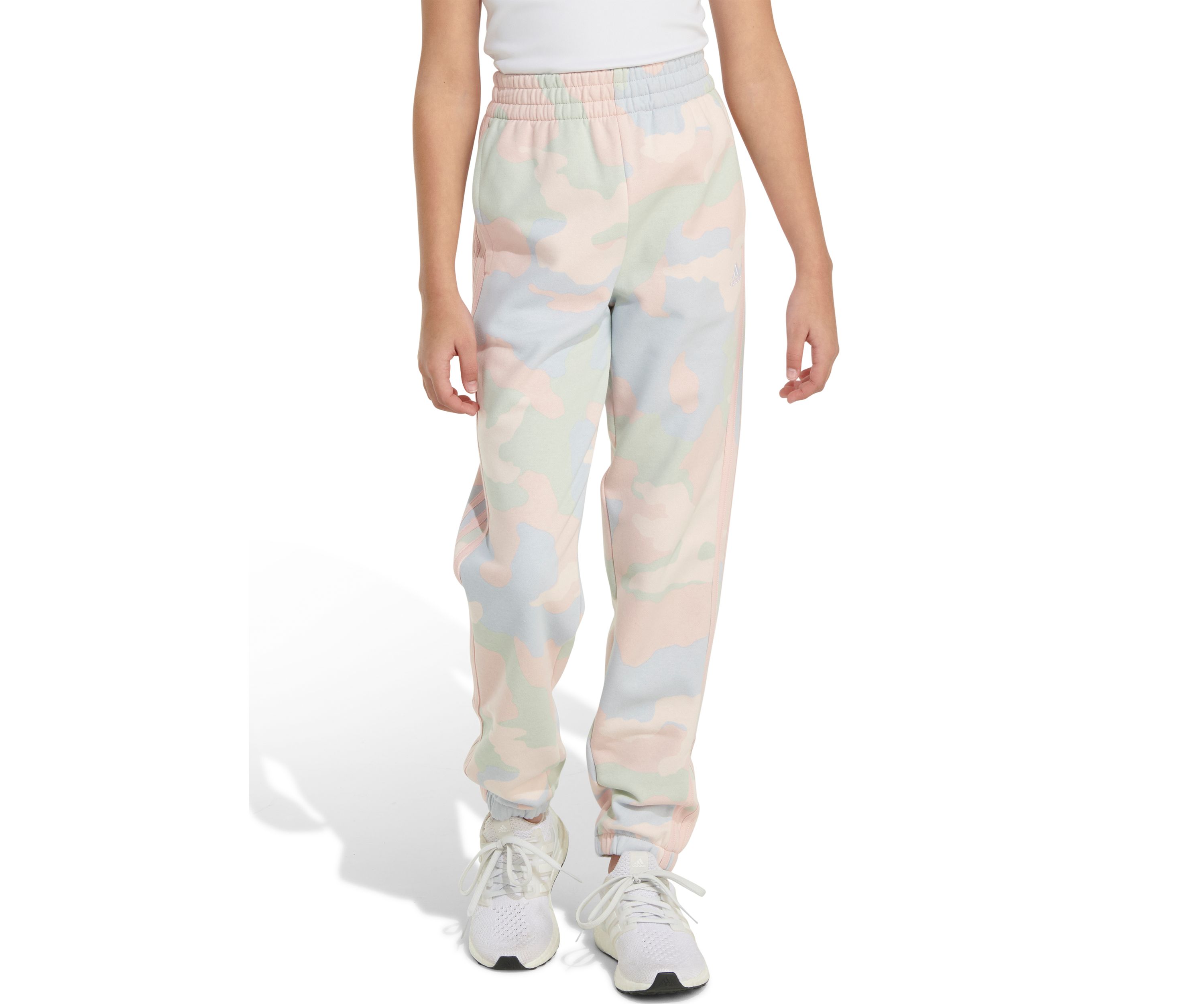 Girls 7-16 Elastic Waistband 3 Stripe Printed Fleece Jogger Pants