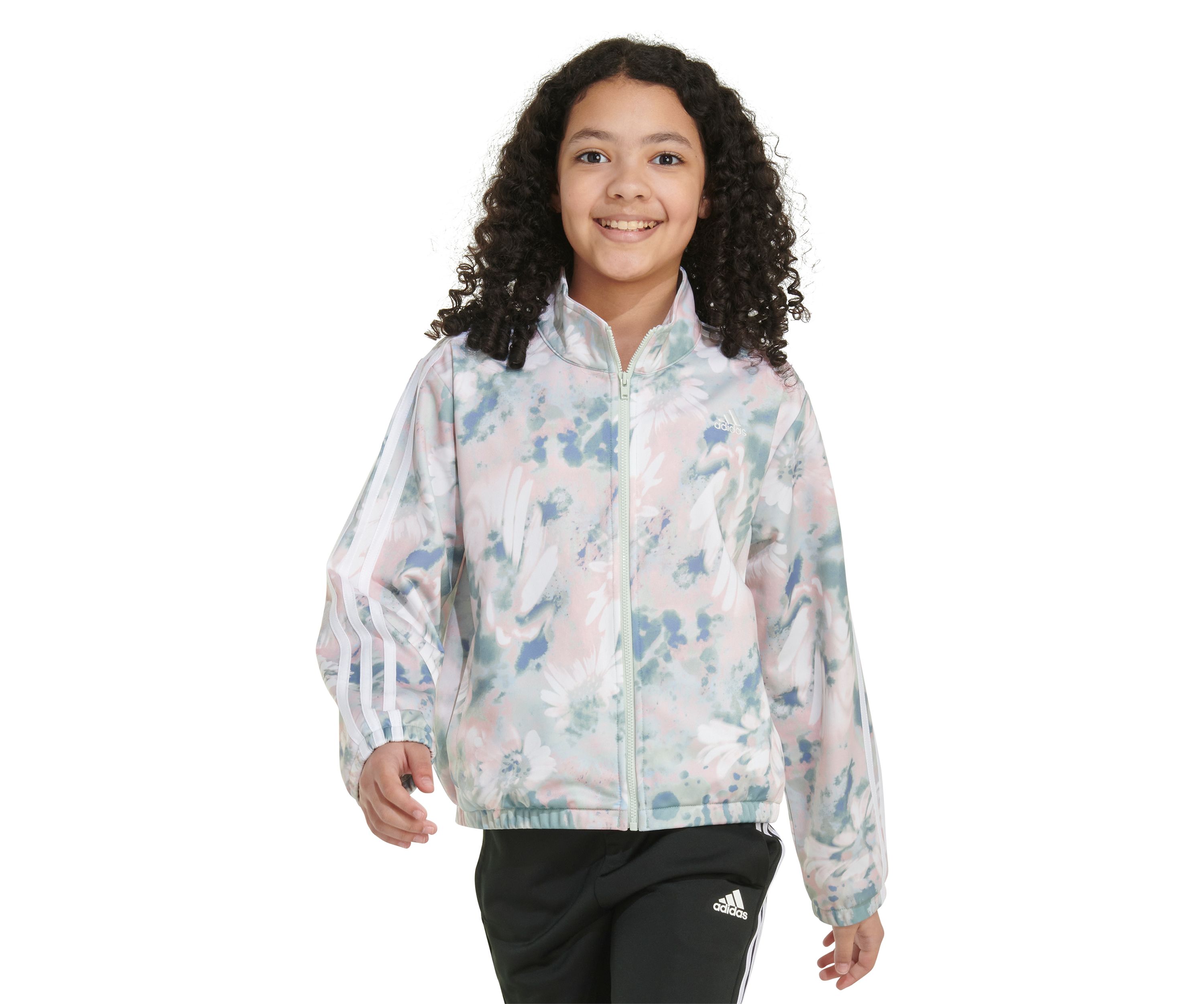 Girls 7-16 Printed Zip Front Mock Neck Tricot Jacket